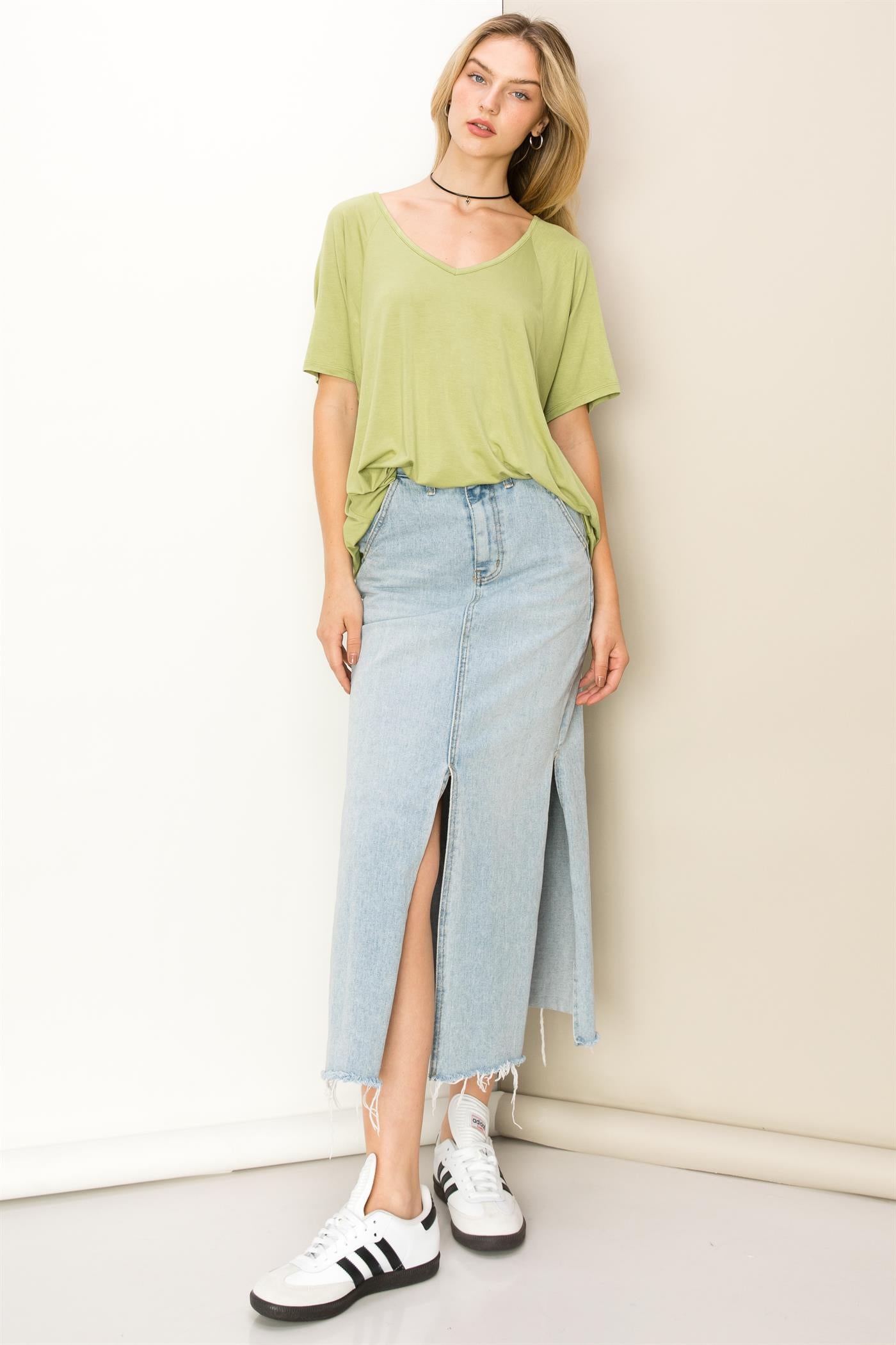 Wholesale Oversized Short Sleeve Top Clothing Tops DZ23A196 PALE OLIVE DOUBLE ZERO