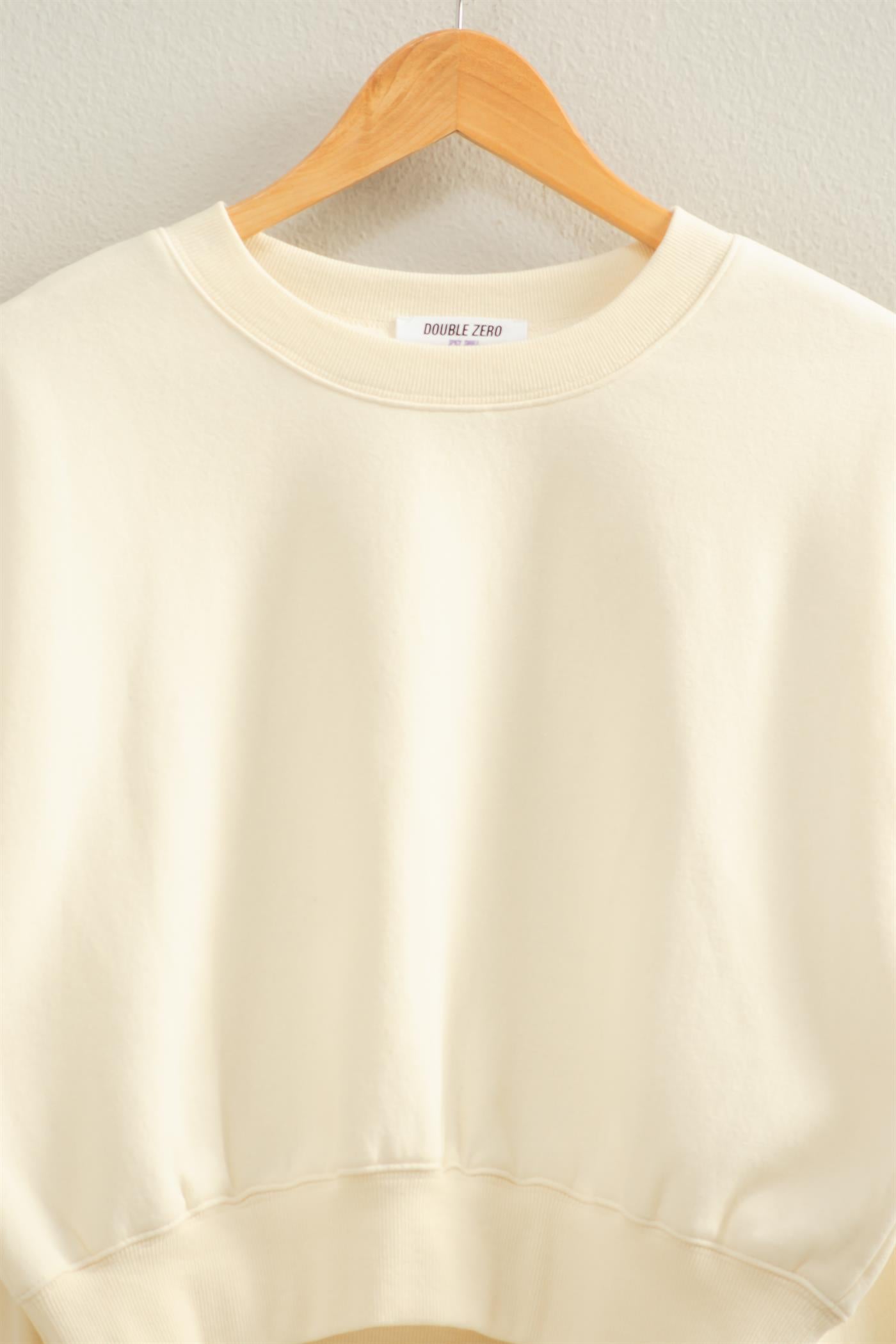 Wholesale Everyday Long Sleeve Cropped Sweatshirt Sweatshirts DZ25E415 CREAM DOUBLE ZERO