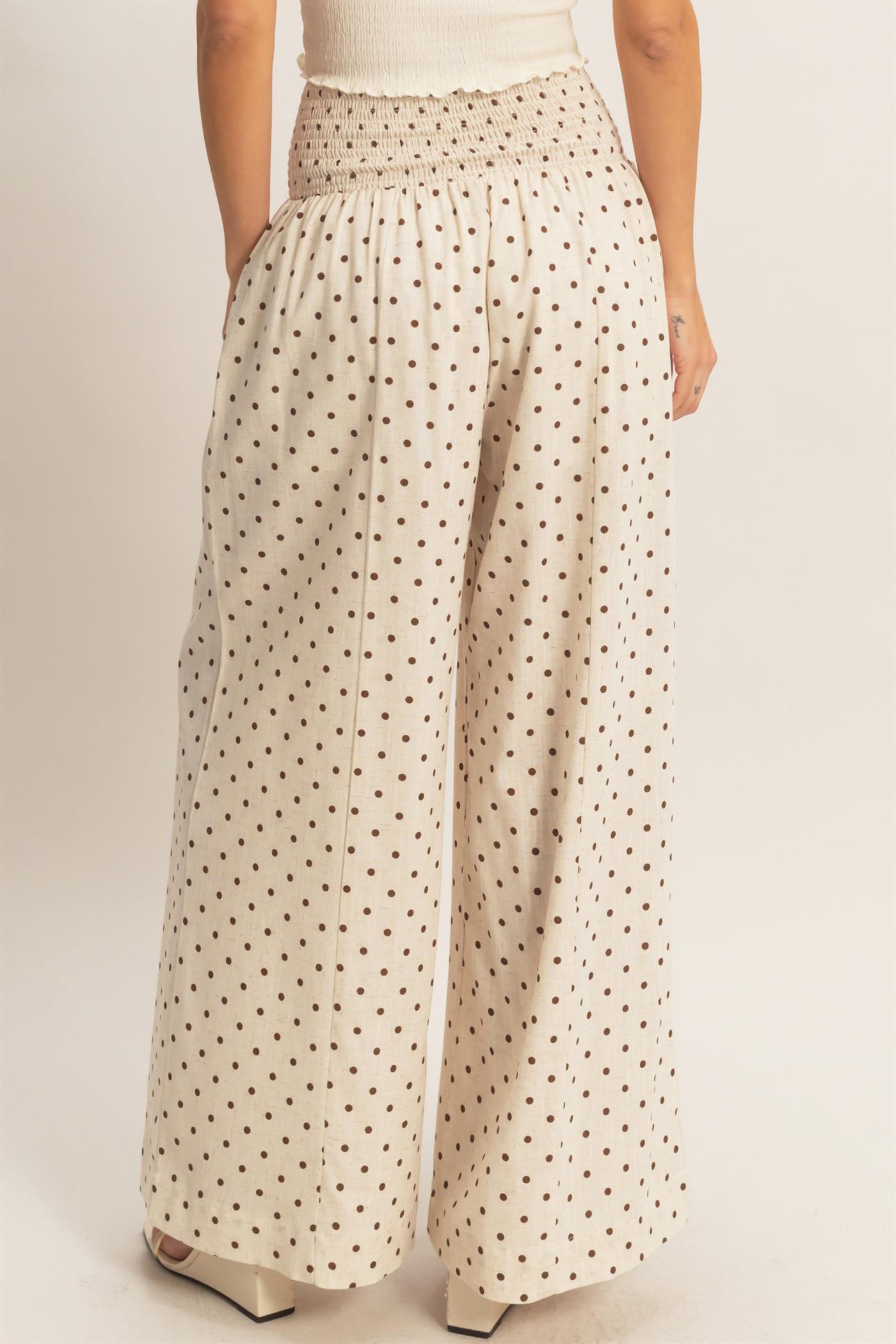Wholesale Polka Dot Elastic Wide-Leg Pants Pants HF26C280 OATMEAL HYFVE