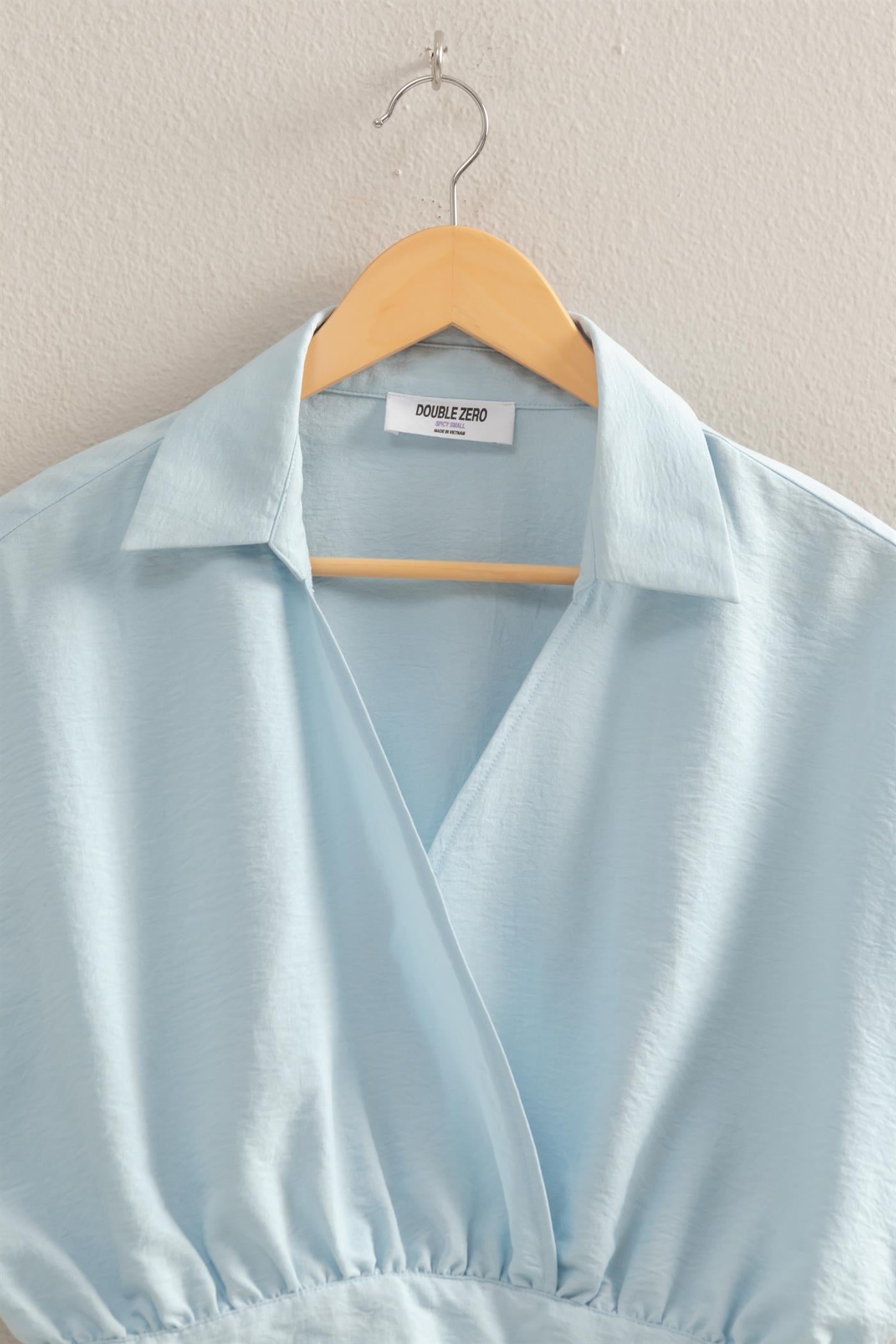 Wholesale Casual Batwing Sleeves Surplice Top Blouses DZ25C243 ICE BLUE DOUBLE ZERO