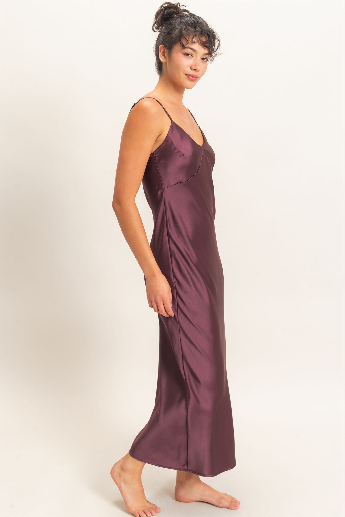Wholesale Satin V-Neck Slip Dress Dresses DZ26E262 DARK CHERRY DOUBLE ZERO
