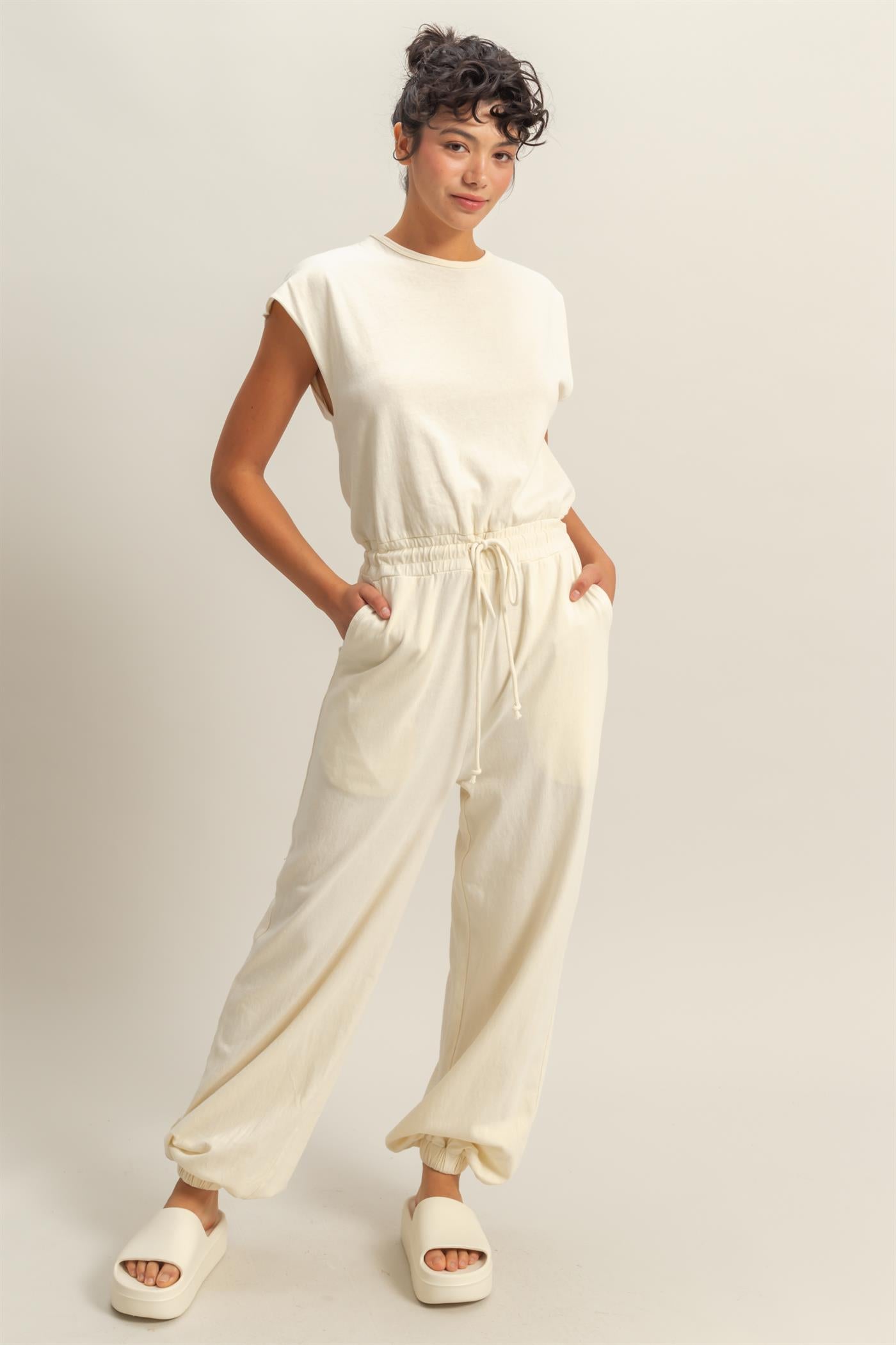 Wholesale Short Sleeve Casual Jumpsuit Clothing DZ24C619 ALPACA DOUBLE ZERO