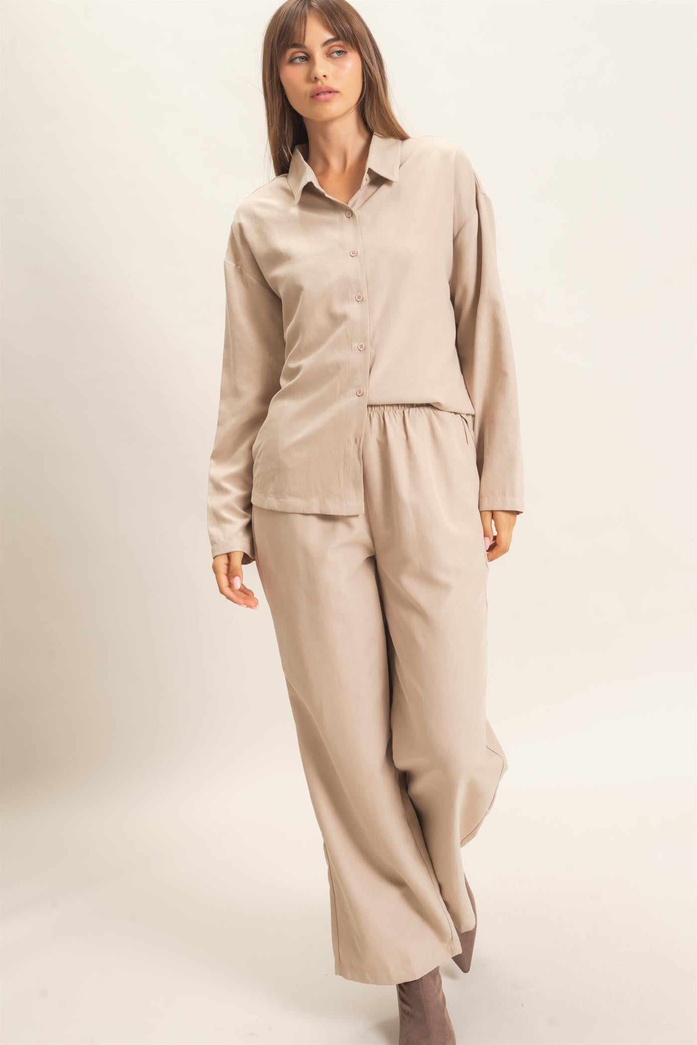 Wholesale Button-Up Shirt And Pants Set Clothing HF26C825-SET BEIGE HYFVE
