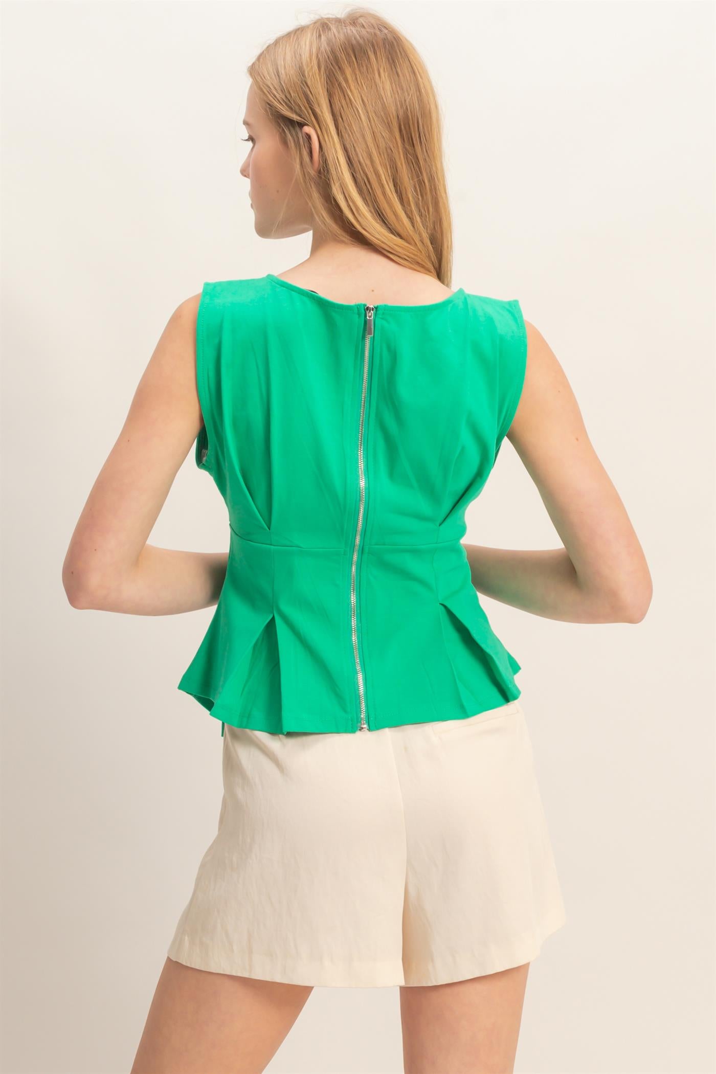Wholesale Sleeveless Peplum Top Clothing Tops HF26A773 GREEN HYFVE