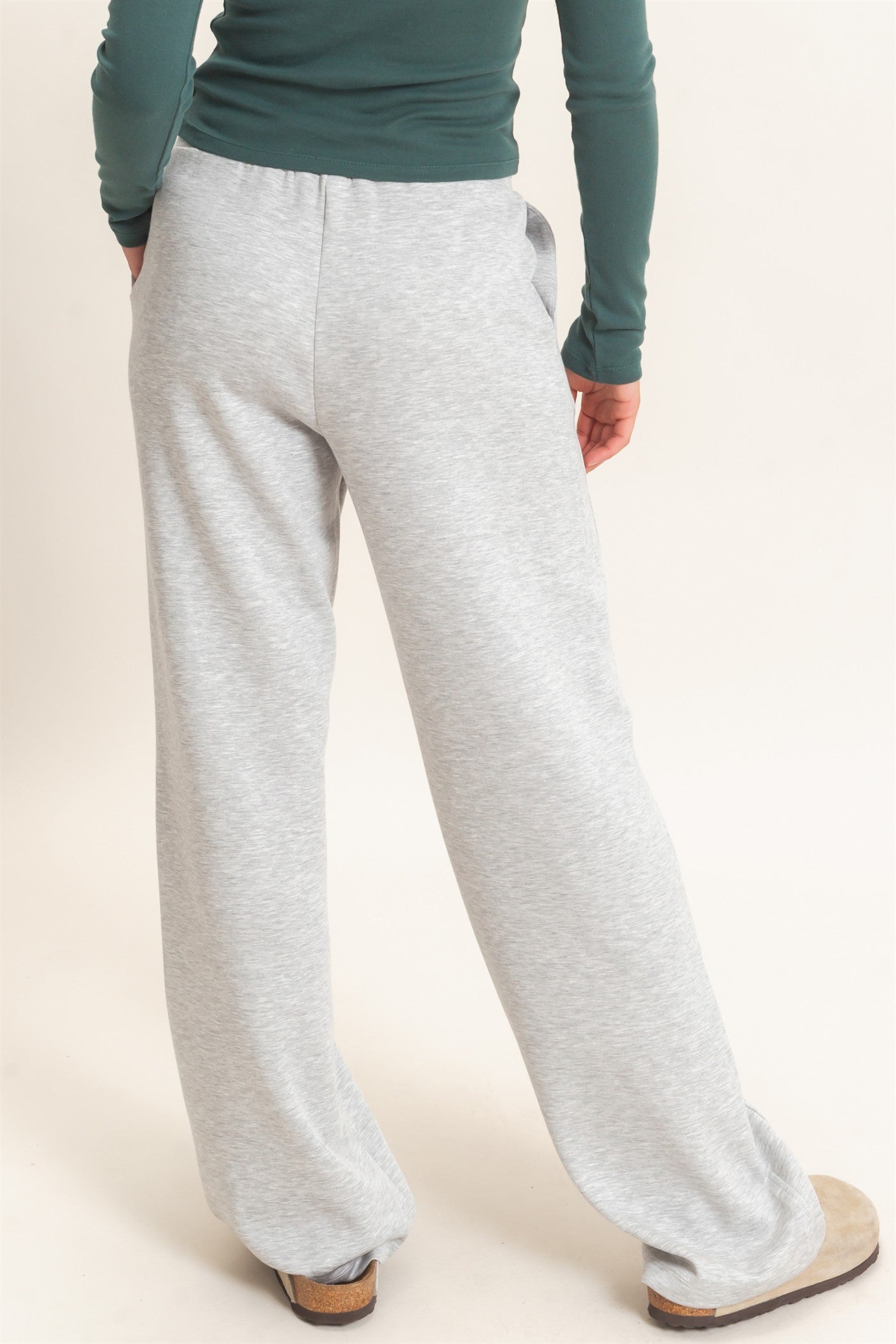 Wholesale Elastic Waist Straight Leg Pants Pants DZ26C969 HEATHER GRAY DOUBLE ZERO