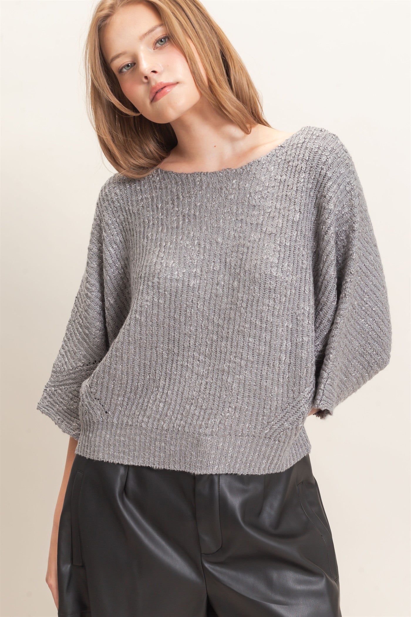 Wholesale Ribbed Boat Neck Sweater Sweaters HF26F201 HEATHER GRAY HYFVE