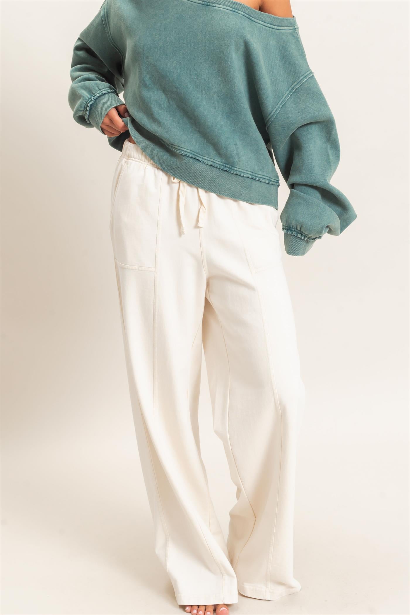 Wholesale Acid Wash Drawstring Waist Wide Leg Pants Pants DZ25A685 ALPACA DOUBLE ZERO