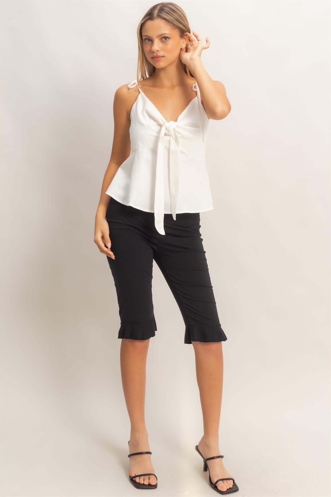 Wholesale Tie Front Spaghetti Strap Top Clothing Tops HF26A339 IVORY HYFVE