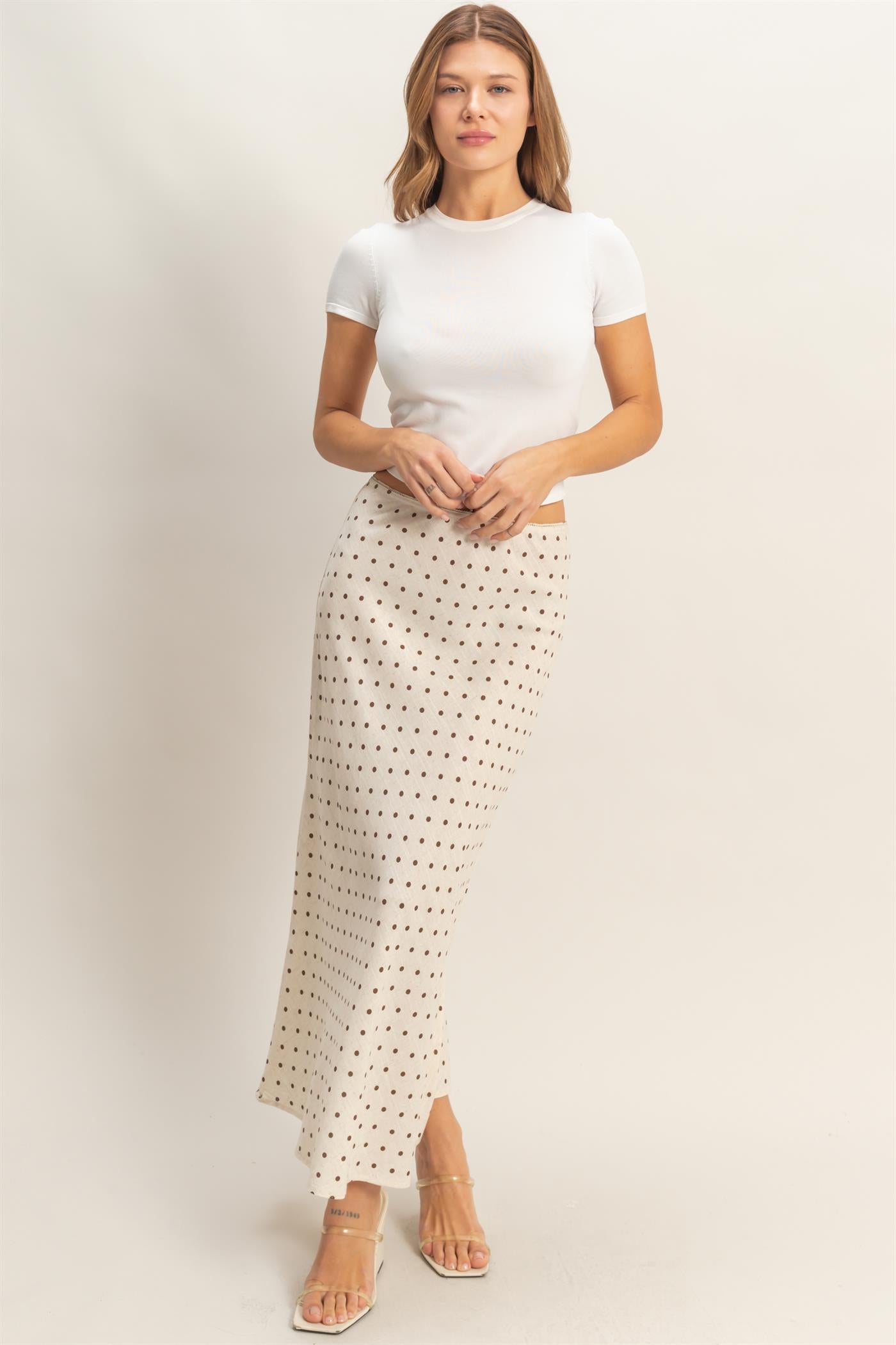 Wholesale Polka Dot A-Line Skirt Skirts HF26E416-D OATMEAL HYFVE
