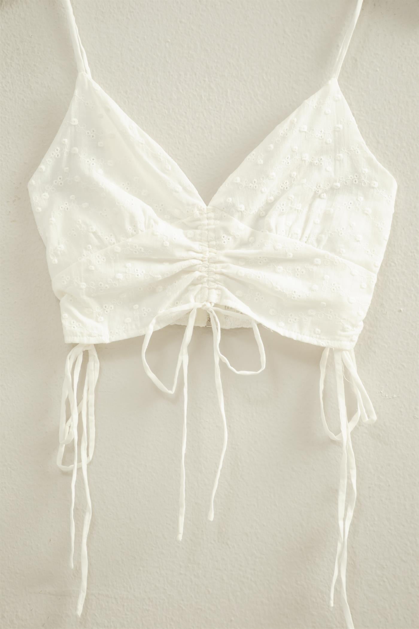 Wholesale Drawstring Detail Crop Cami Top Clothing Tops HF22C088 OFF WHITE HYFVE