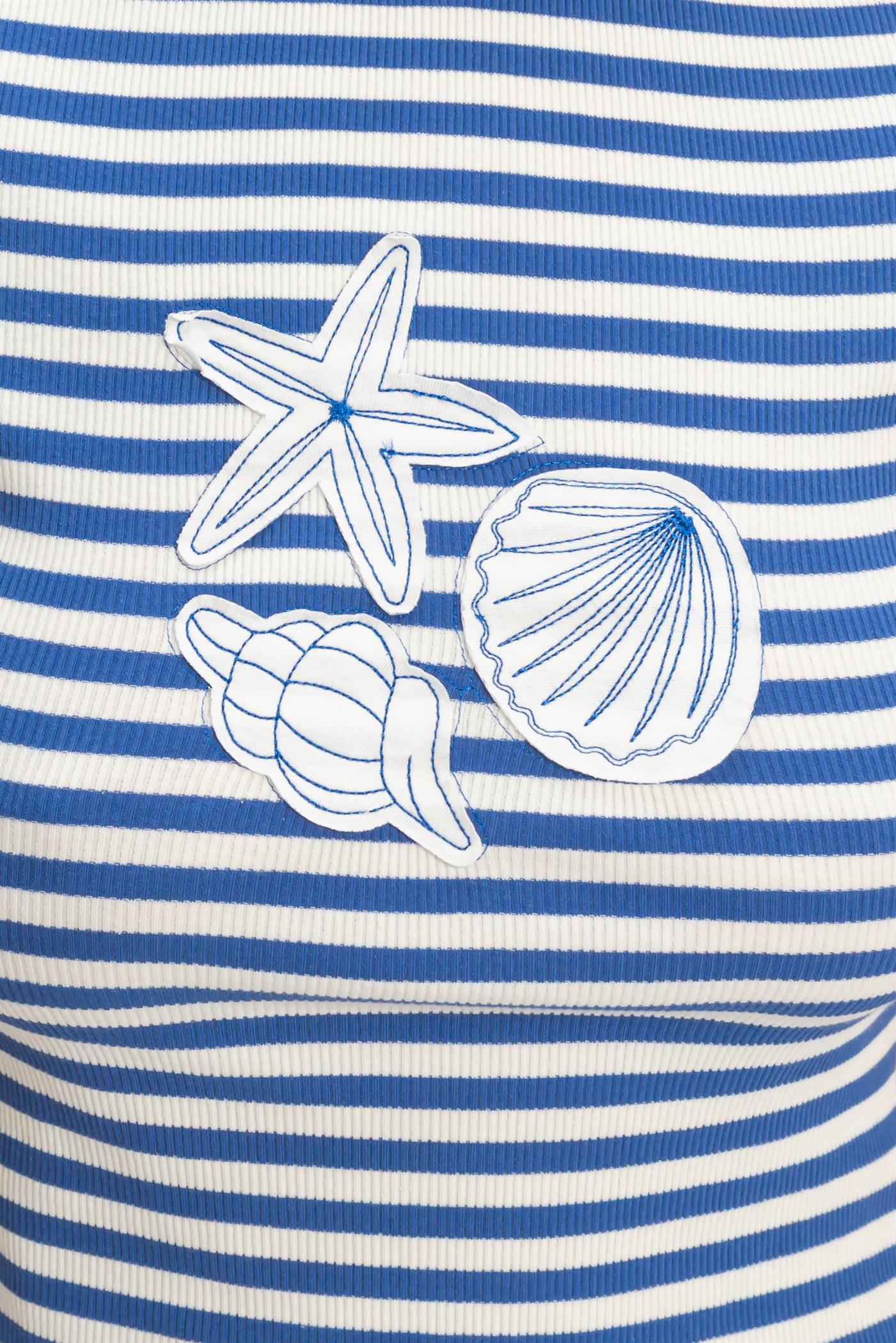 Wholesale Striped Embroidered Patch Top T-Shirts HF26C225 BLUE HYFVE