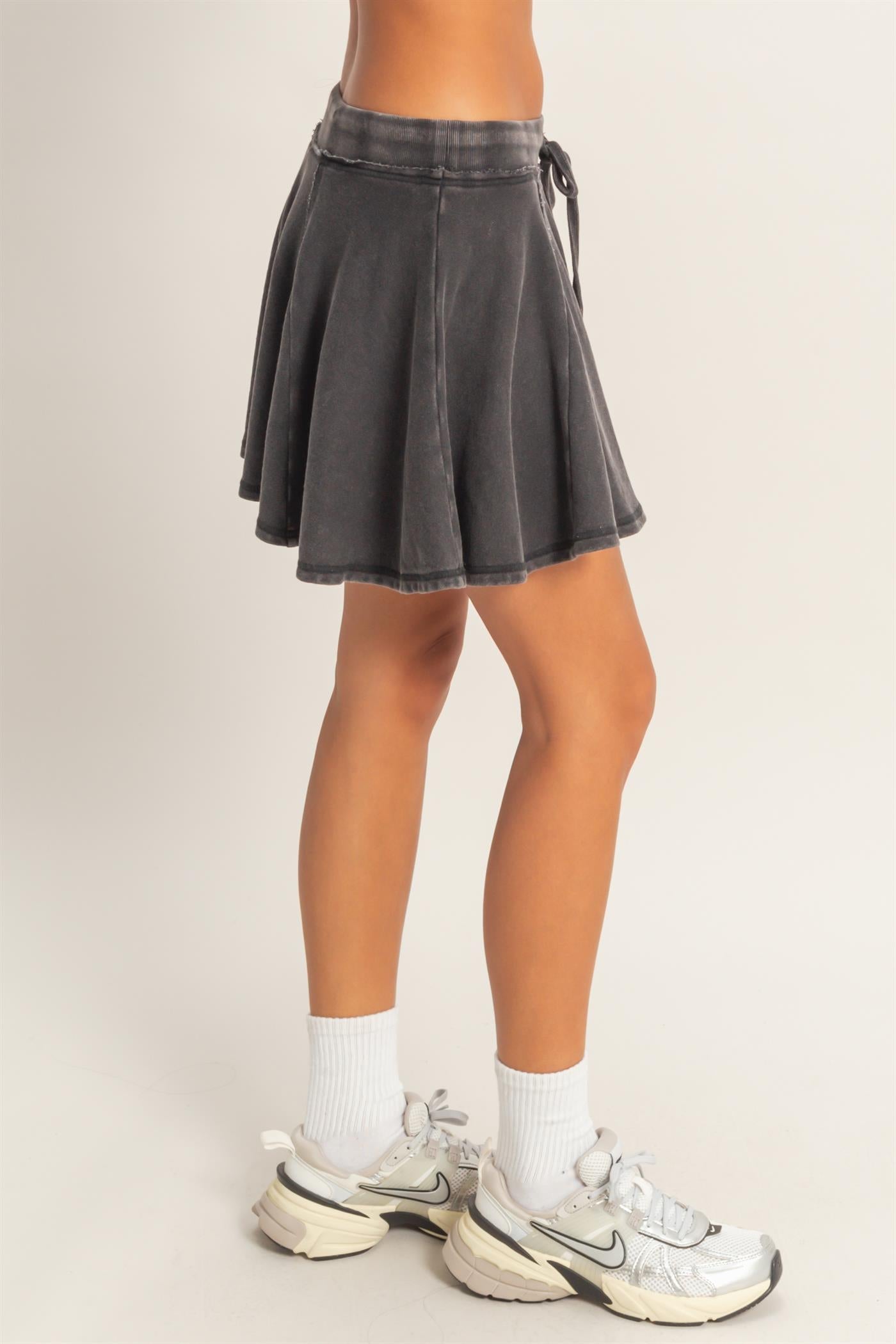 Wholesale Acid Washed Mid Wiast Flowy Skort Skorts DZ26A928 BLACK DOUBLE ZERO