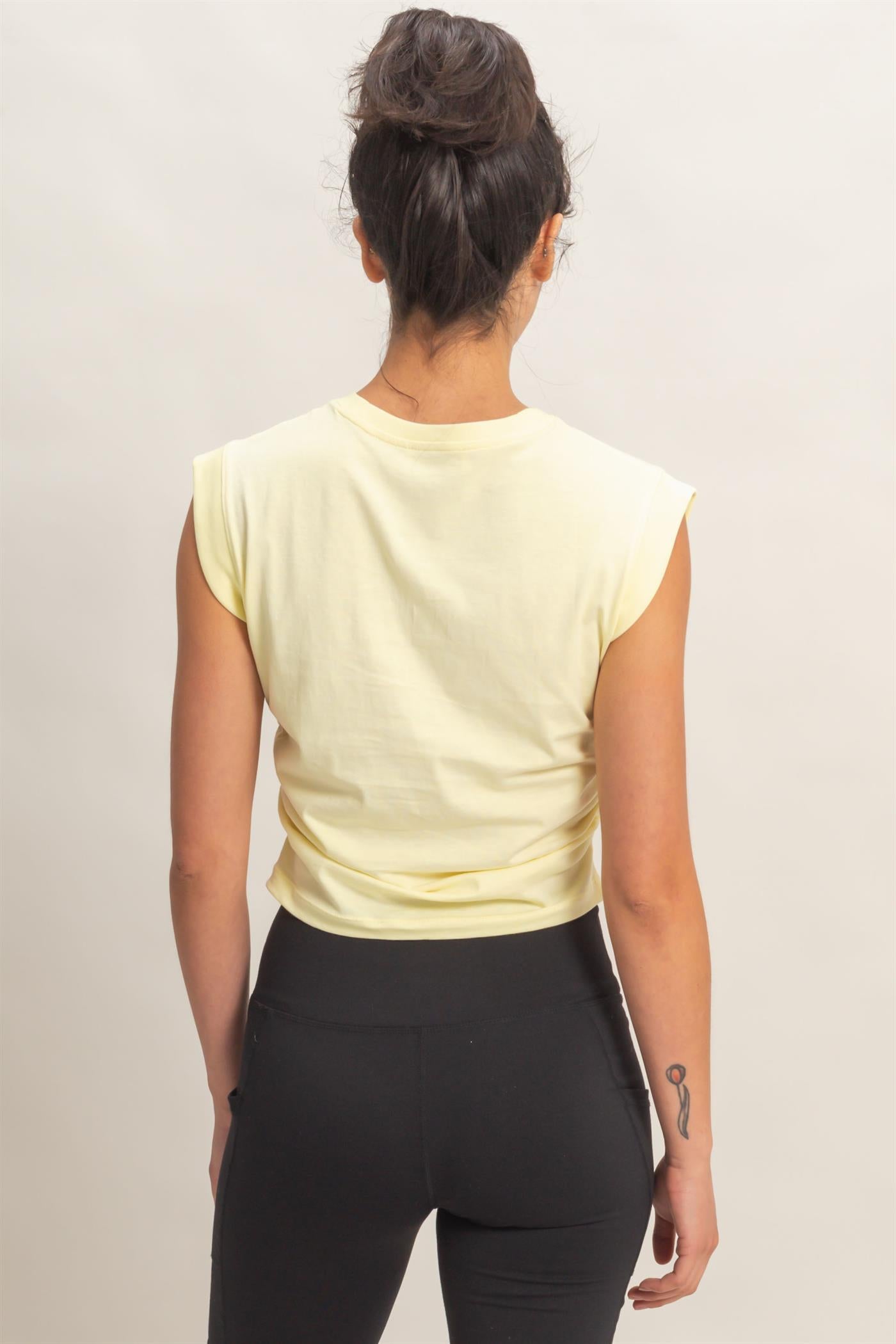 Wholesale Ruched Waist Sleeveless Cotton Top Clothing Tops DZ26C520 PALE YELLOW DOUBLE ZERO