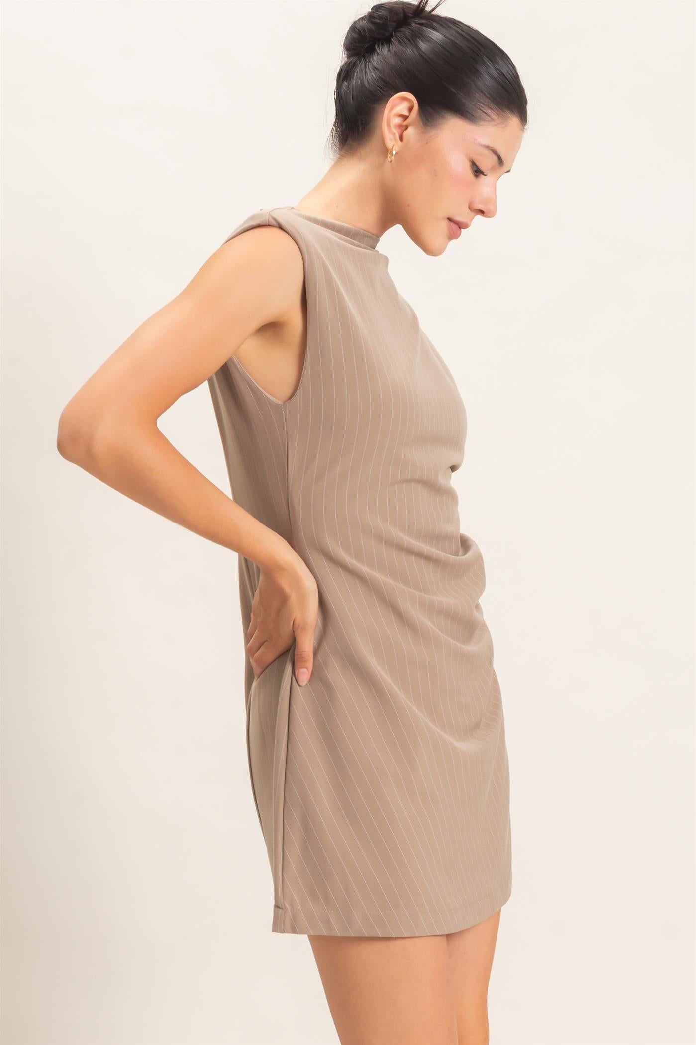 Wholesale Pin Stripe Sheath Dress Dresses HF26E374 TAUPE HYFVE
