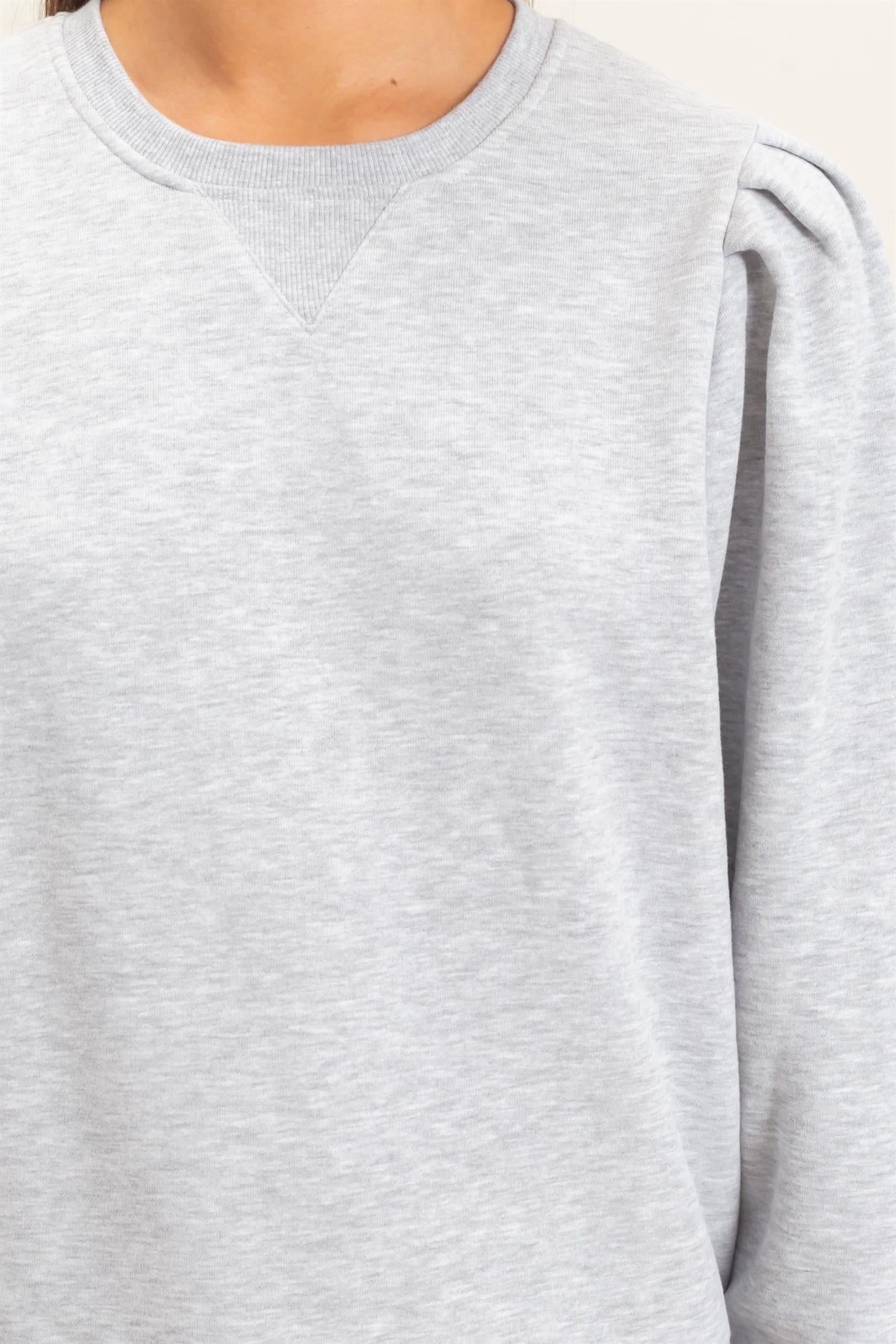 Wholesale Puff Sleeve Crew Neck Sweatshirt Sweatshirts DZ26E110 HEATHER GRAY DOUBLE ZERO