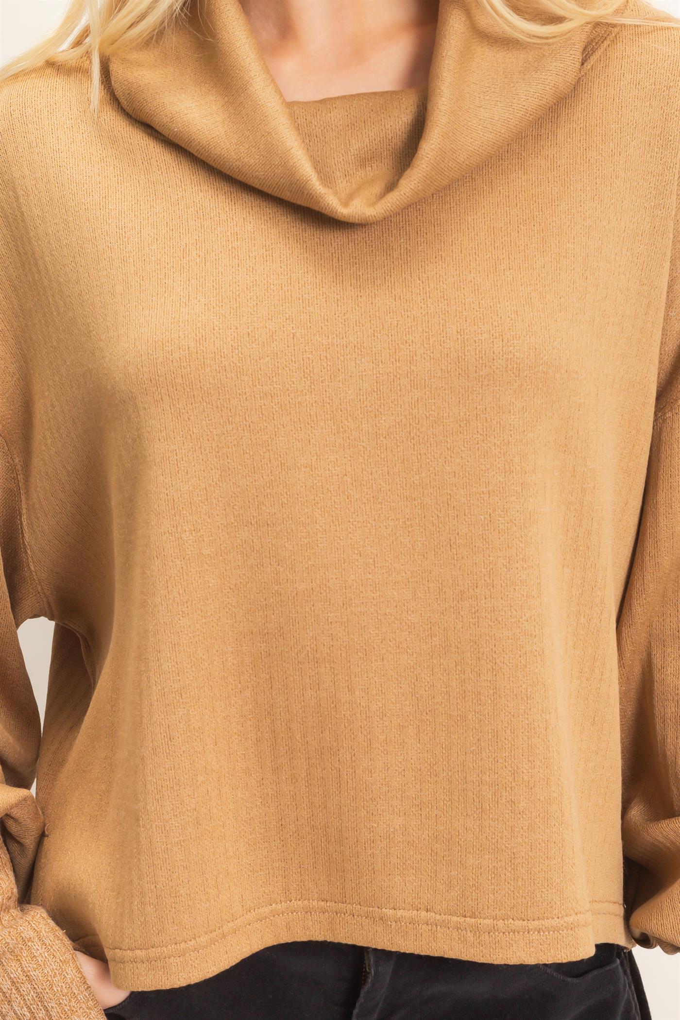 Wholesale Loose Turtleneck Long Sleeve Top Clothing Tops HF26F258 LIGHT BROWN HYFVE