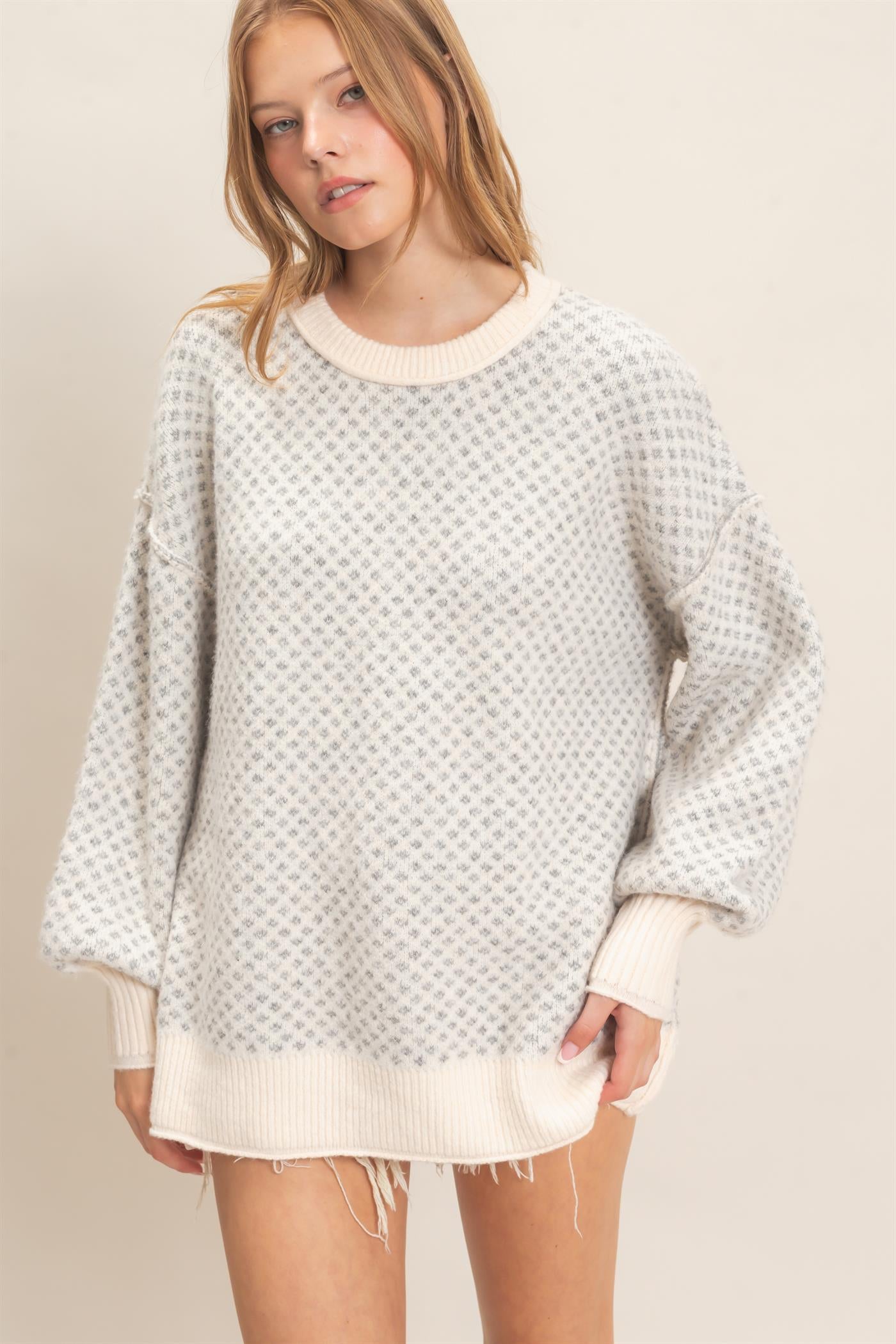 Wholesale Diamond Jacquard Knit Sweater Sweaters HF26E891 CREAM HYFVE