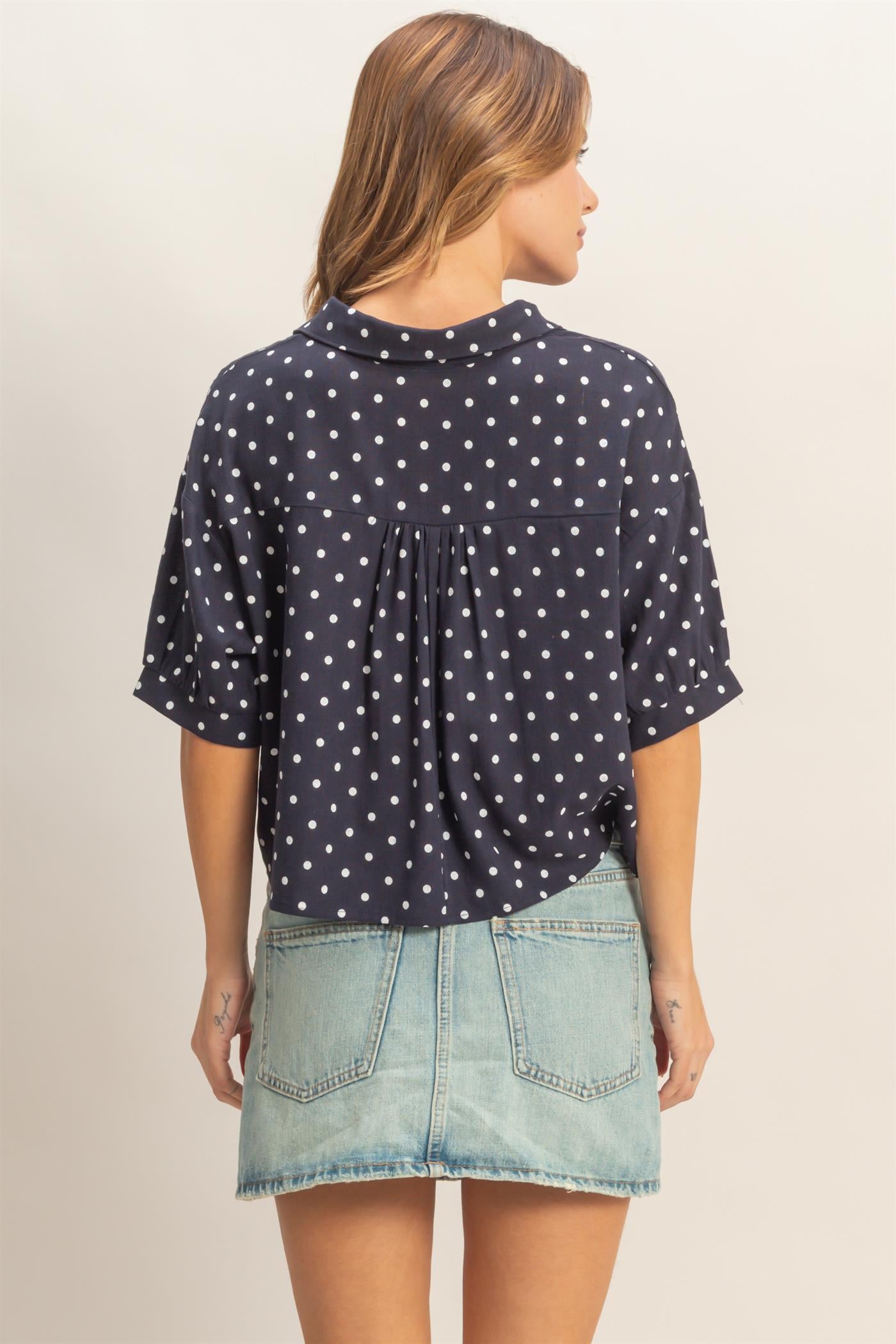 Wholesale Polka Dot Button-Up Shirt Shirts HF26E417-D NAVY HYFVE