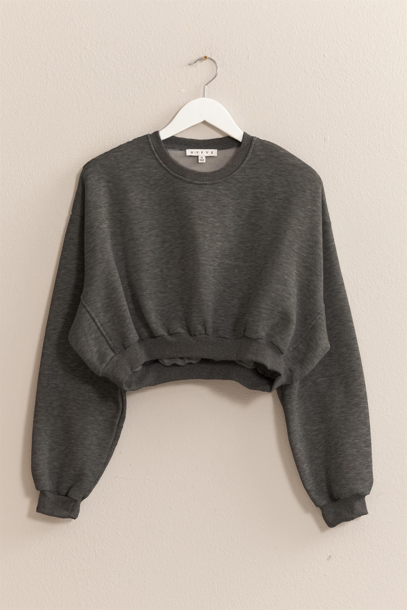 Wholesale Washed French Terry Cropped Sweatshirt Sweatshirts HF24E983 CHARCOAL HYFVE