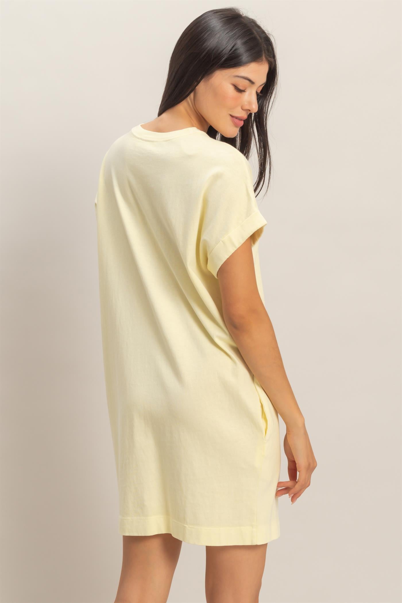 Wholesale Round Neck T-Shirt Mini Dress Dresses DZ26A029 PALE YELLOW DOUBLE ZERO