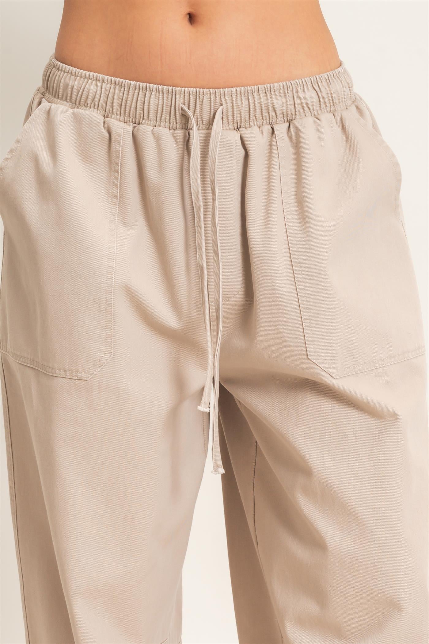 Wholesale Twill Elastic Waist Barrel Pants Pants DZ27A228 BEIGE DOUBLE ZERO