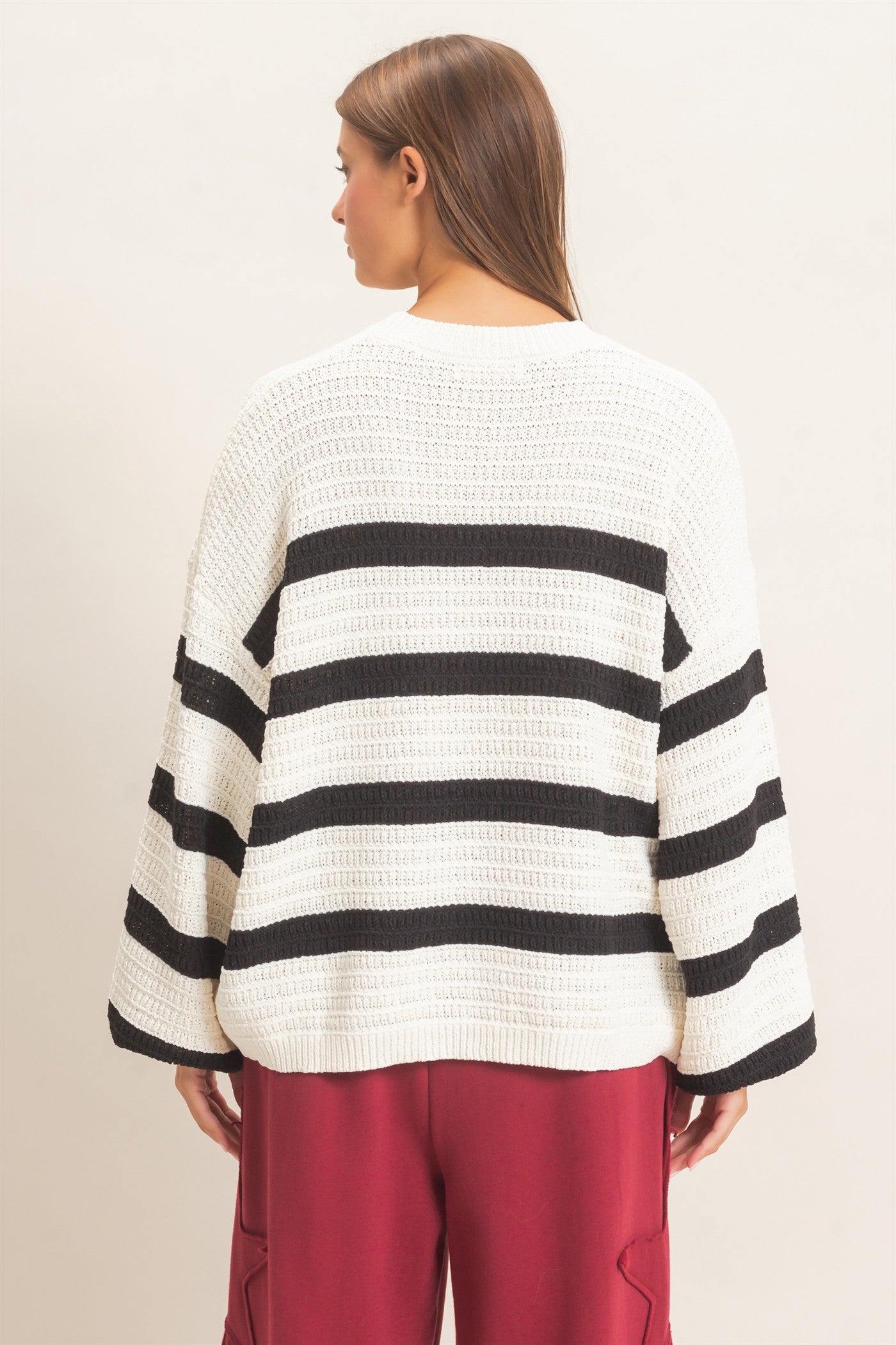 Wholesale Striped Oversized Sweater Sweaters DZ27A192 CREAM DOUBLE ZERO