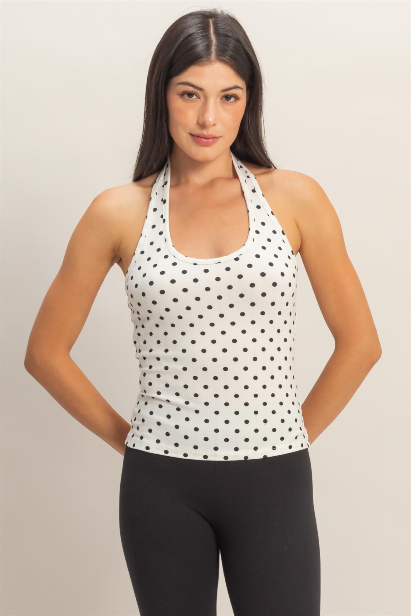 Wholesale Polka Dot Halter Top Clothing Tops DZ26C384 WHITE DOUBLE ZERO