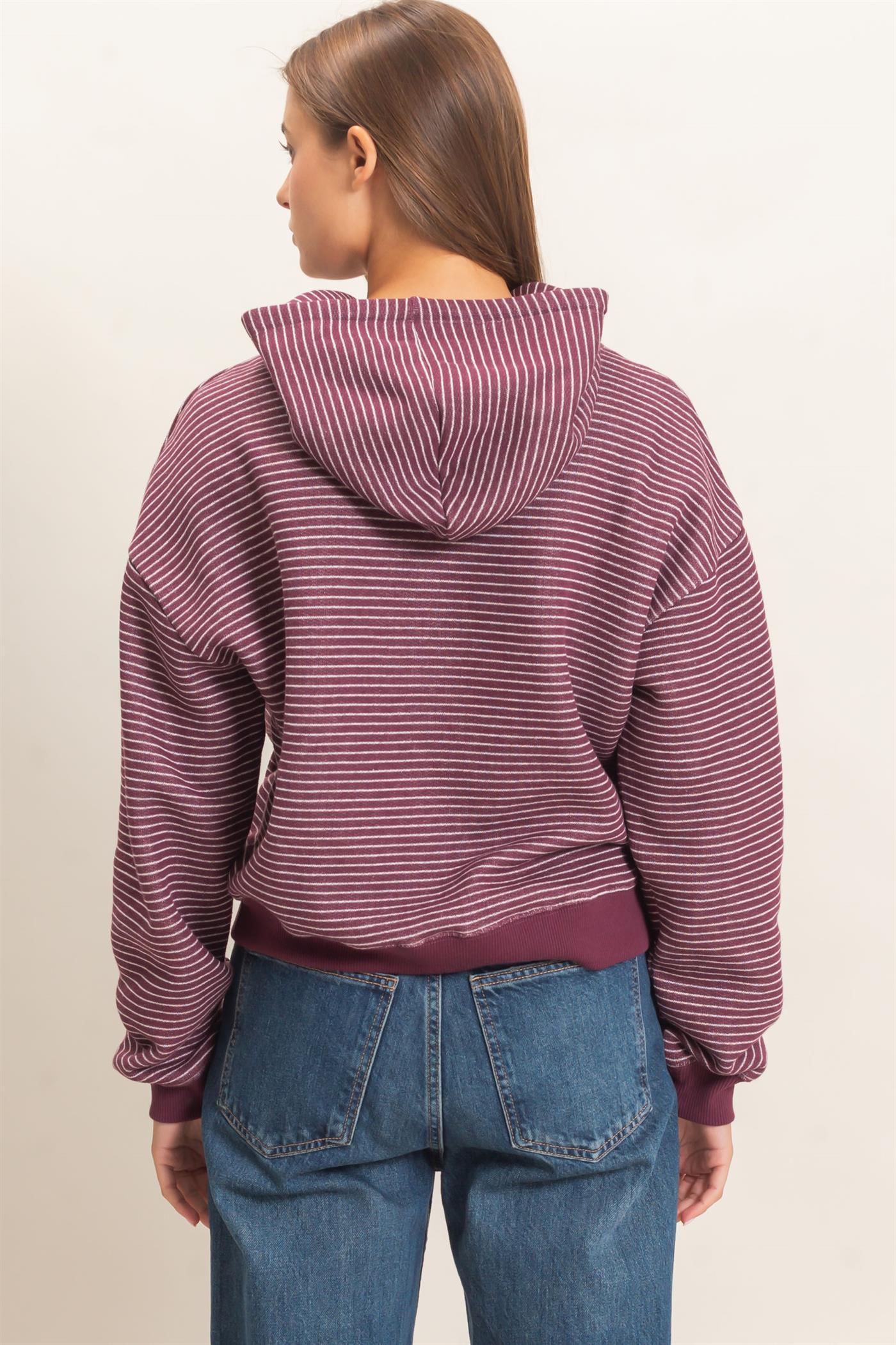 Wholesale Striped French Terry Hoodie Hoodies DZ26C619 DARK CHERRY DOUBLE ZERO