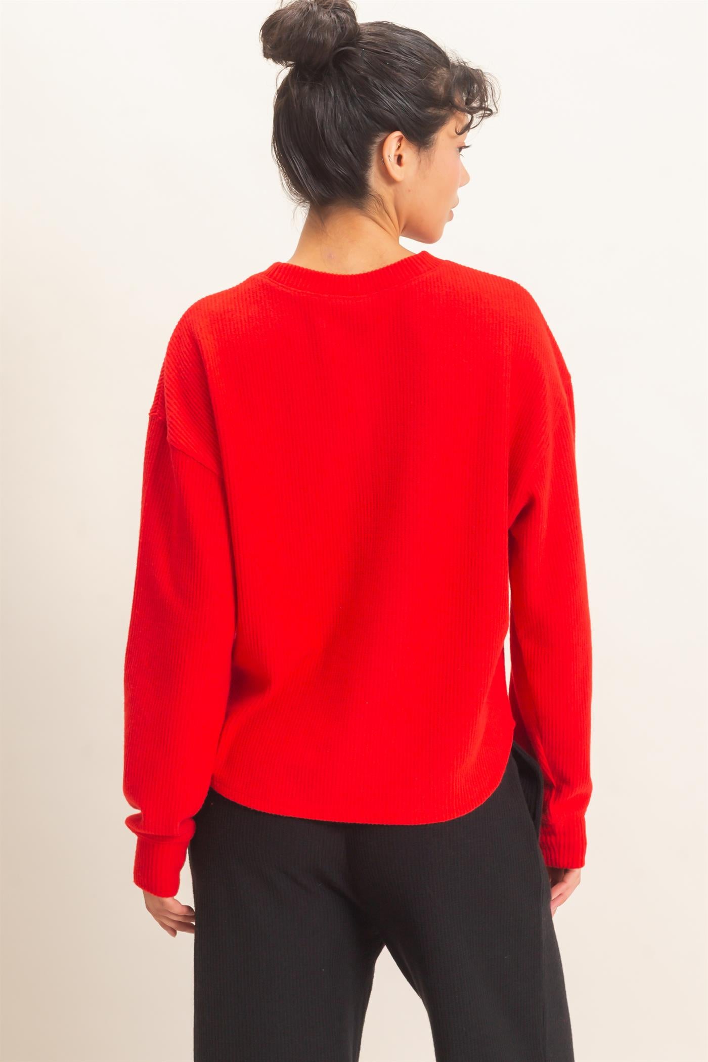 Wholesale Brushed Waffle Henley Top Clothing Tops DZ26F314 RED DOUBLE ZERO