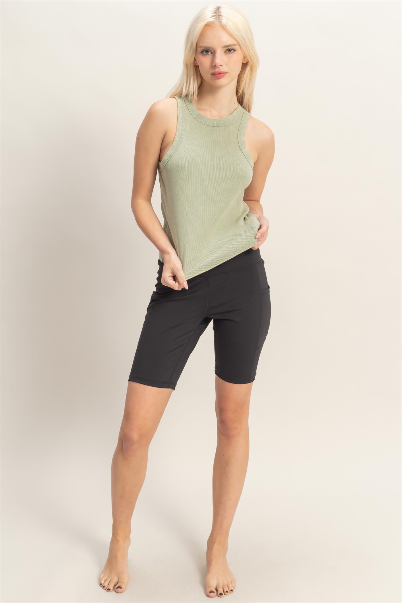 Wholesale Acid Washed Ribbed Tank Top Tank Tops DZ26A336 SAGE GREEN DOUBLE ZERO