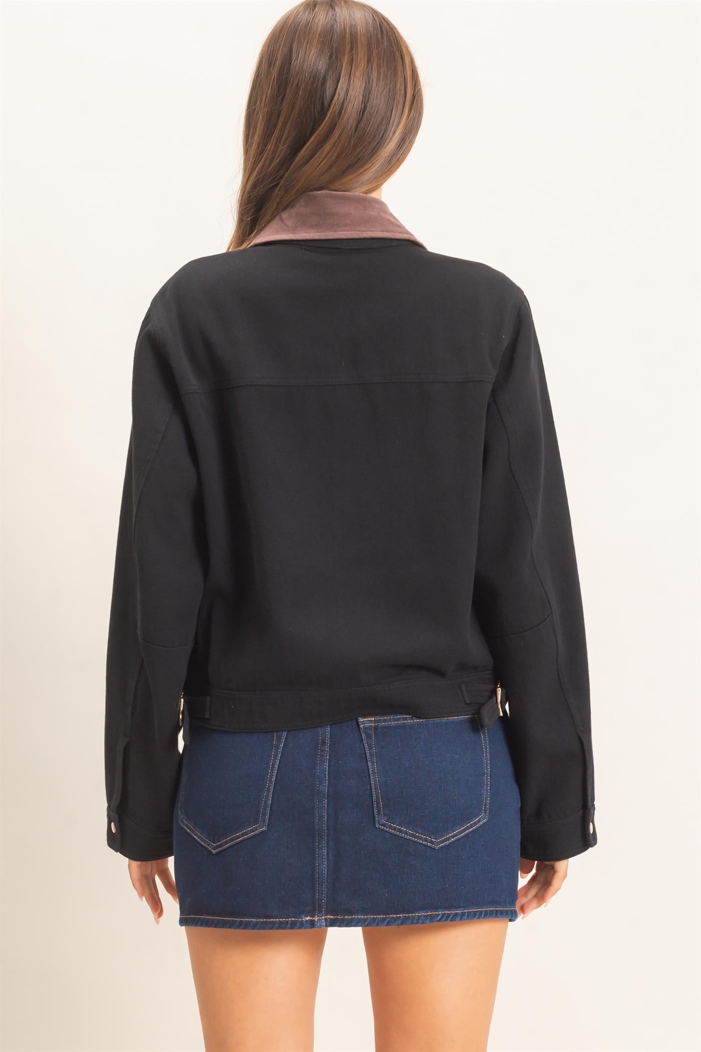 Wholesale Twill Jacket With Corduroy Collar Outerwear HF26E011 BLACK HYFVE