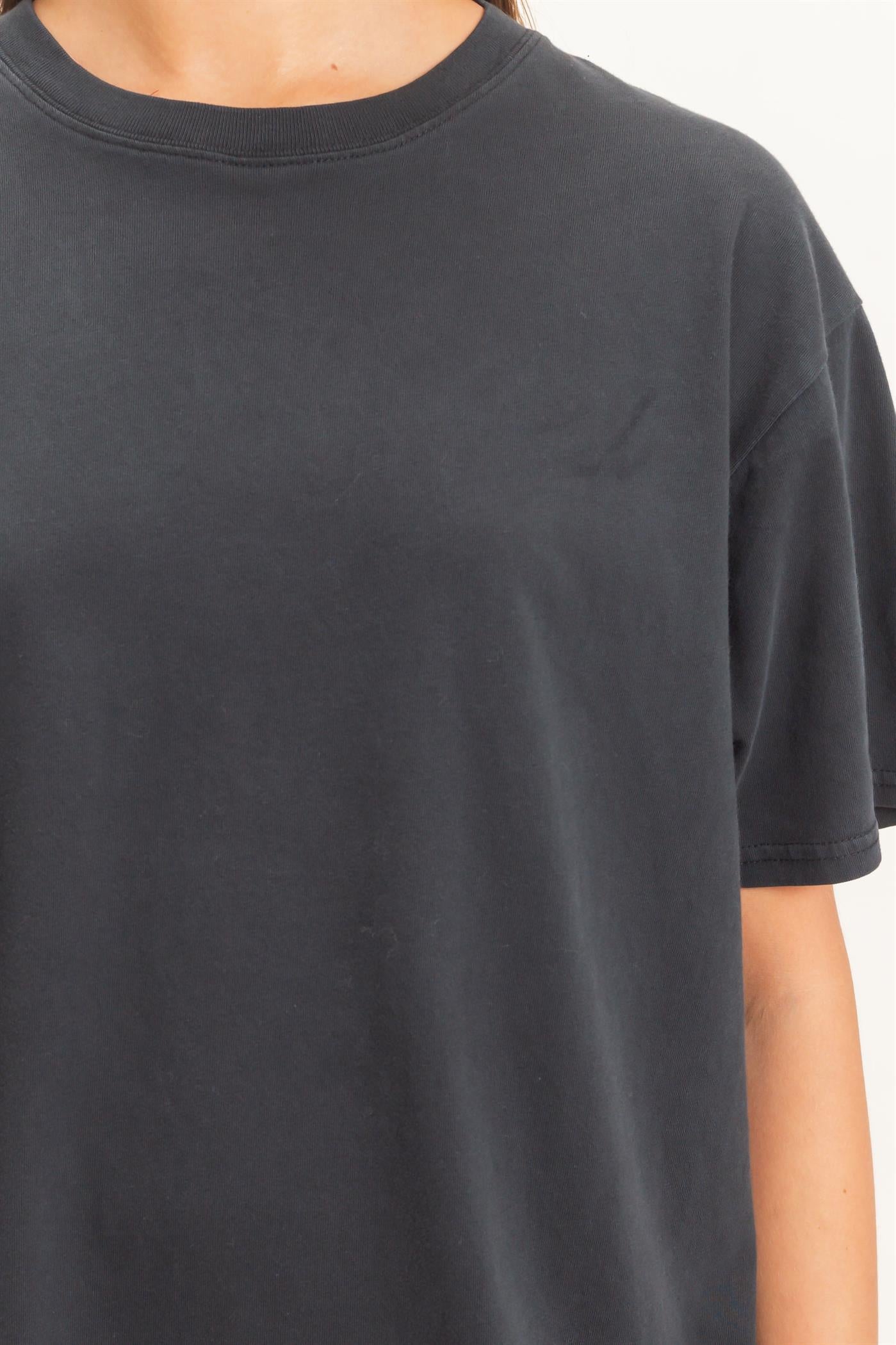 Wholesale Crew Neck Pigment Dye T-Shirt Clothing Tops DZ26E448 BLACK DOUBLE ZERO