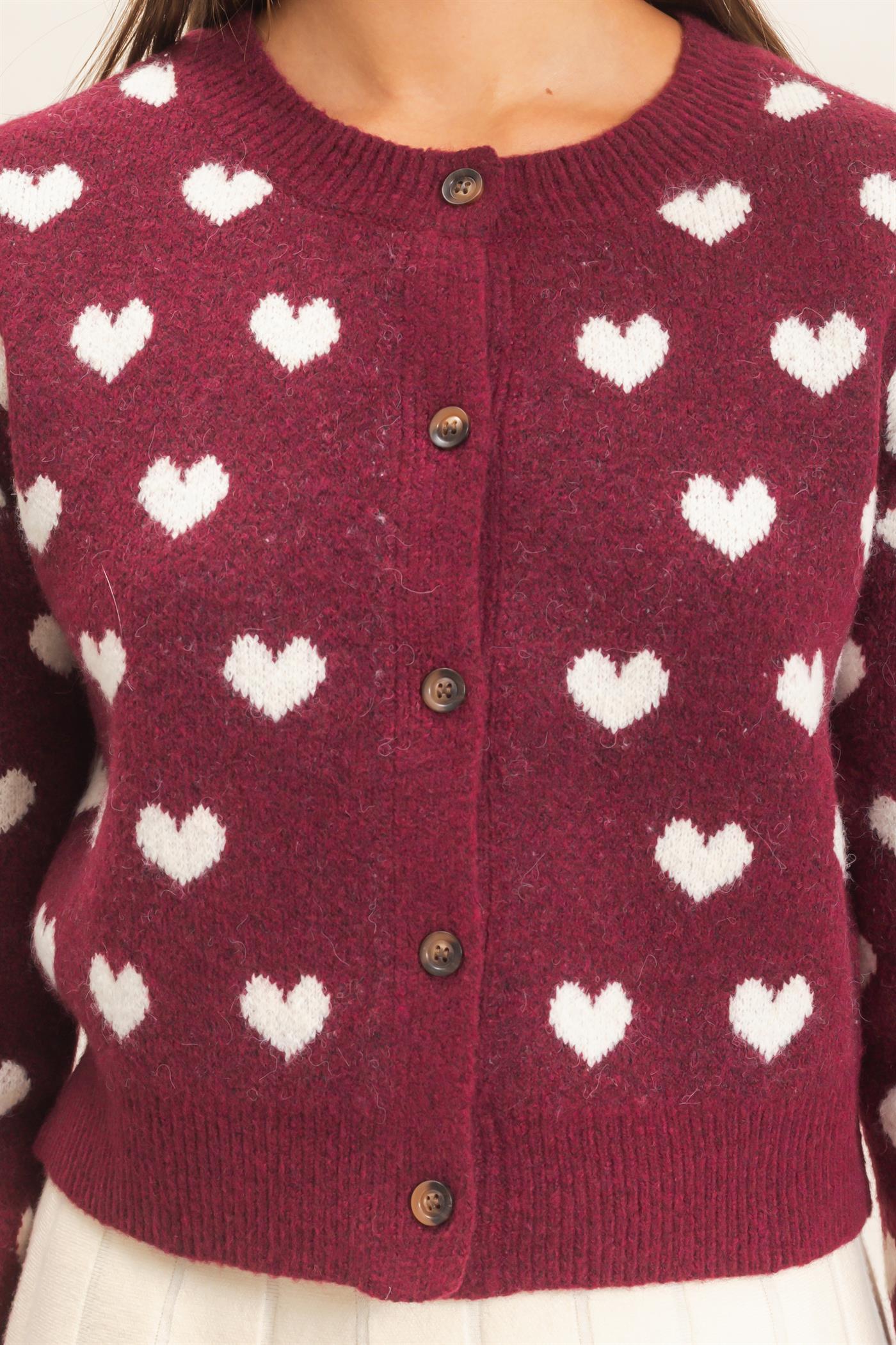 Wholesale Heart Pattern Cardigan Cardigans DZ26E320 DARK CHERRY DOUBLE ZERO