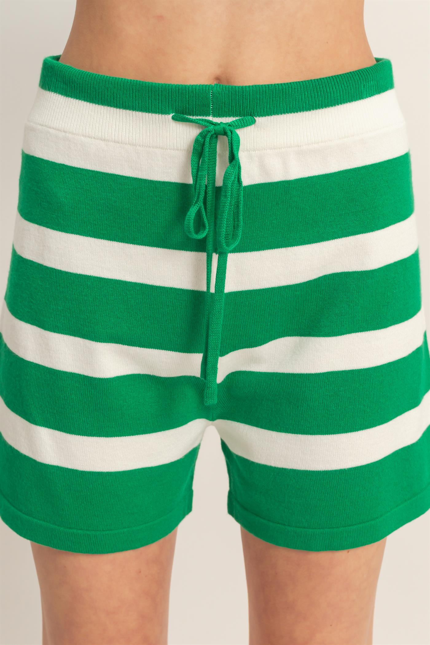 Wholesale V-Neck Top & Striped Shorts Set Clothing HF26A323-SET GREEN HYFVE
