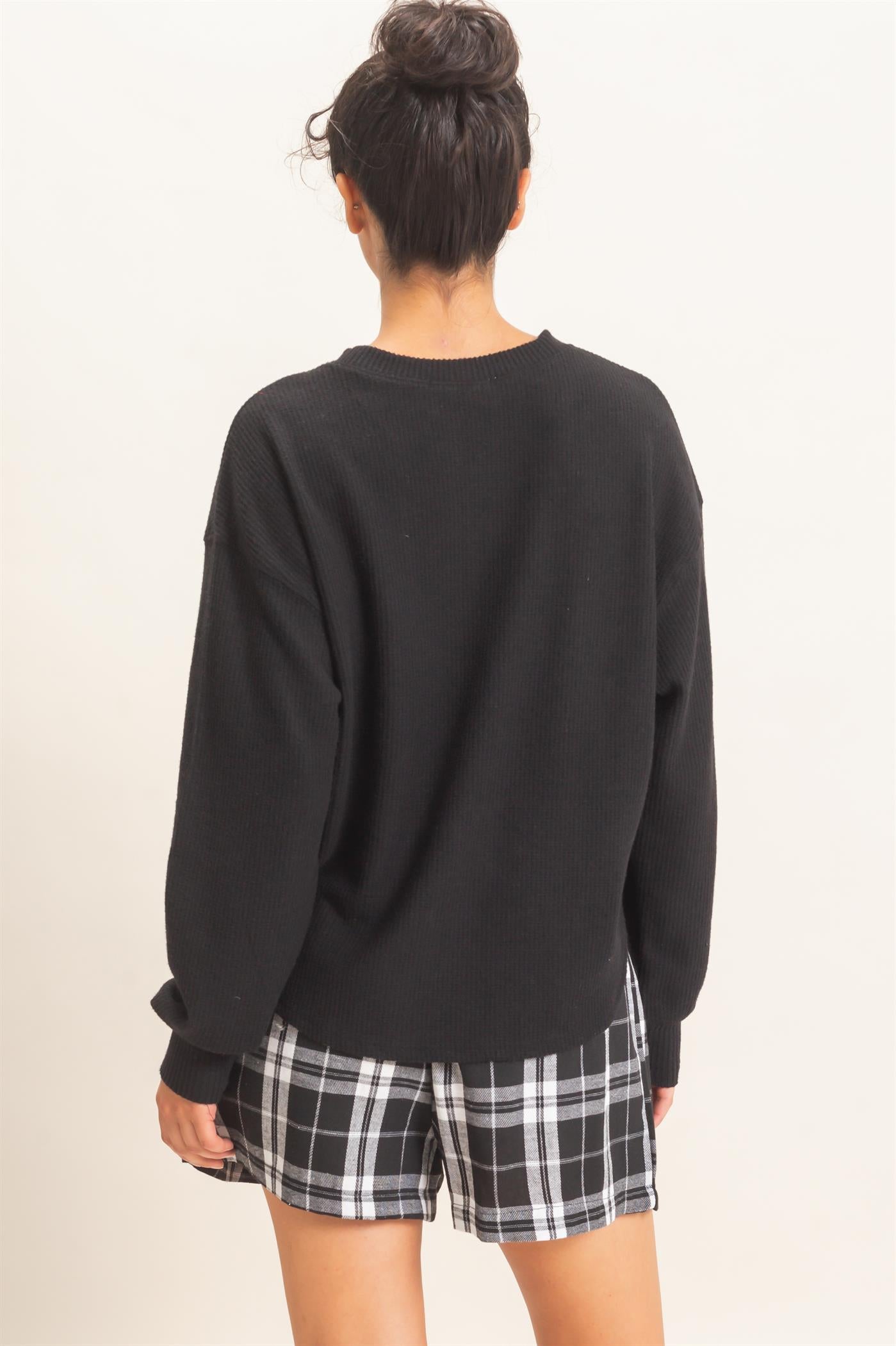 Wholesale Brushed Waffle Henley Top Clothing Tops DZ26F314 BLACK DOUBLE ZERO