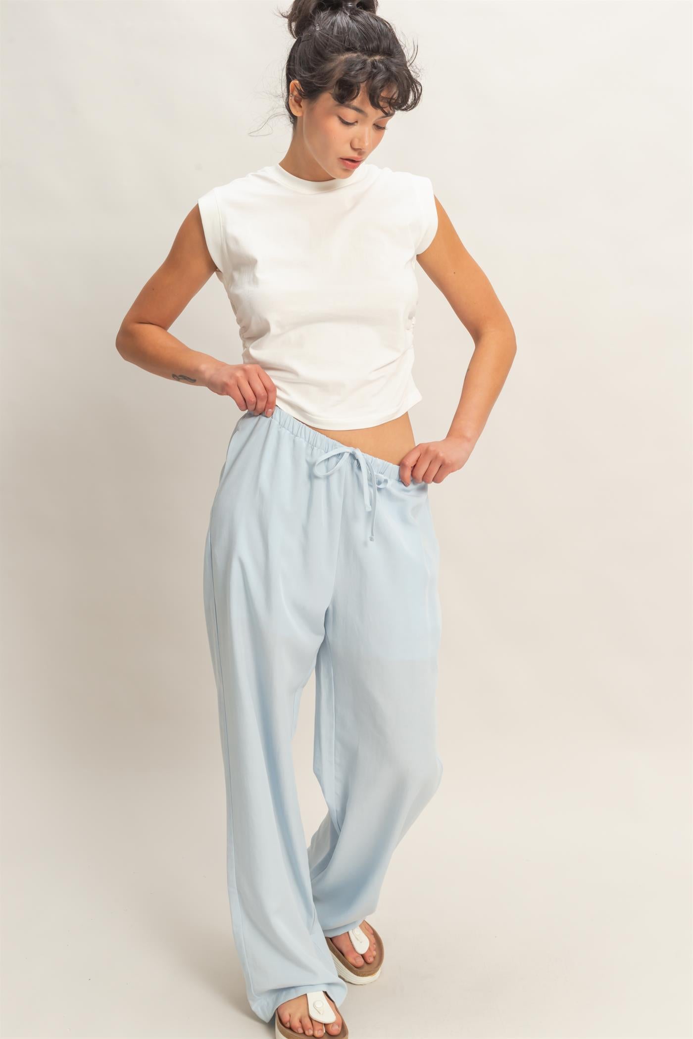 Wholesale Ruched Waist Sleeveless Cotton Top Clothing Tops DZ26C520 OFF WHITE DOUBLE ZERO