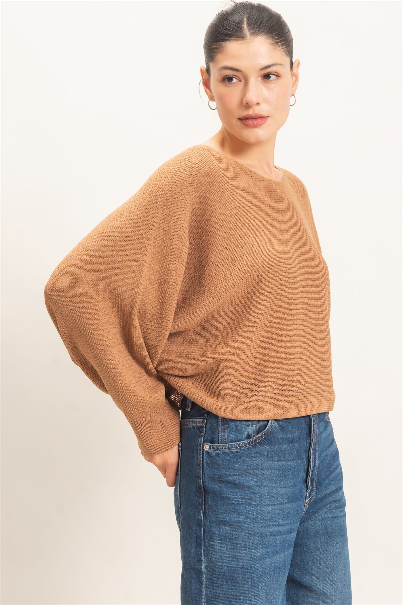 Wholesale Loose Knit Boat Neck Sweater Sweaters HF26E896 TAUPE HYFVE