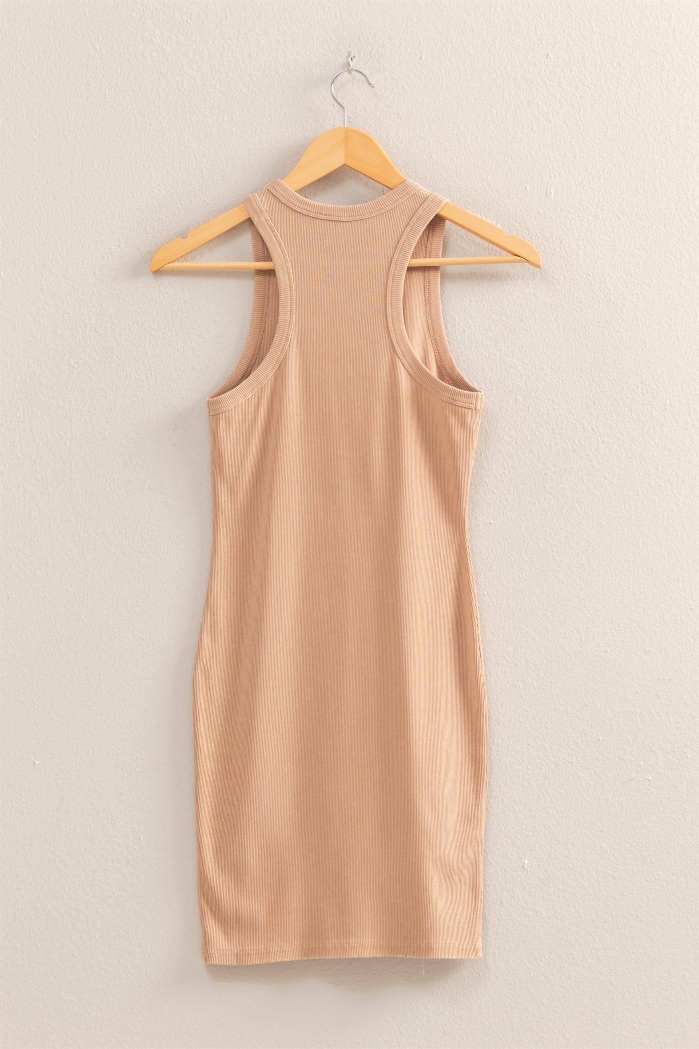 Wholesale Acid Washed Ribbed Mini Dress Dresses DZ25E297 DARK TAUPE DOUBLE ZERO
