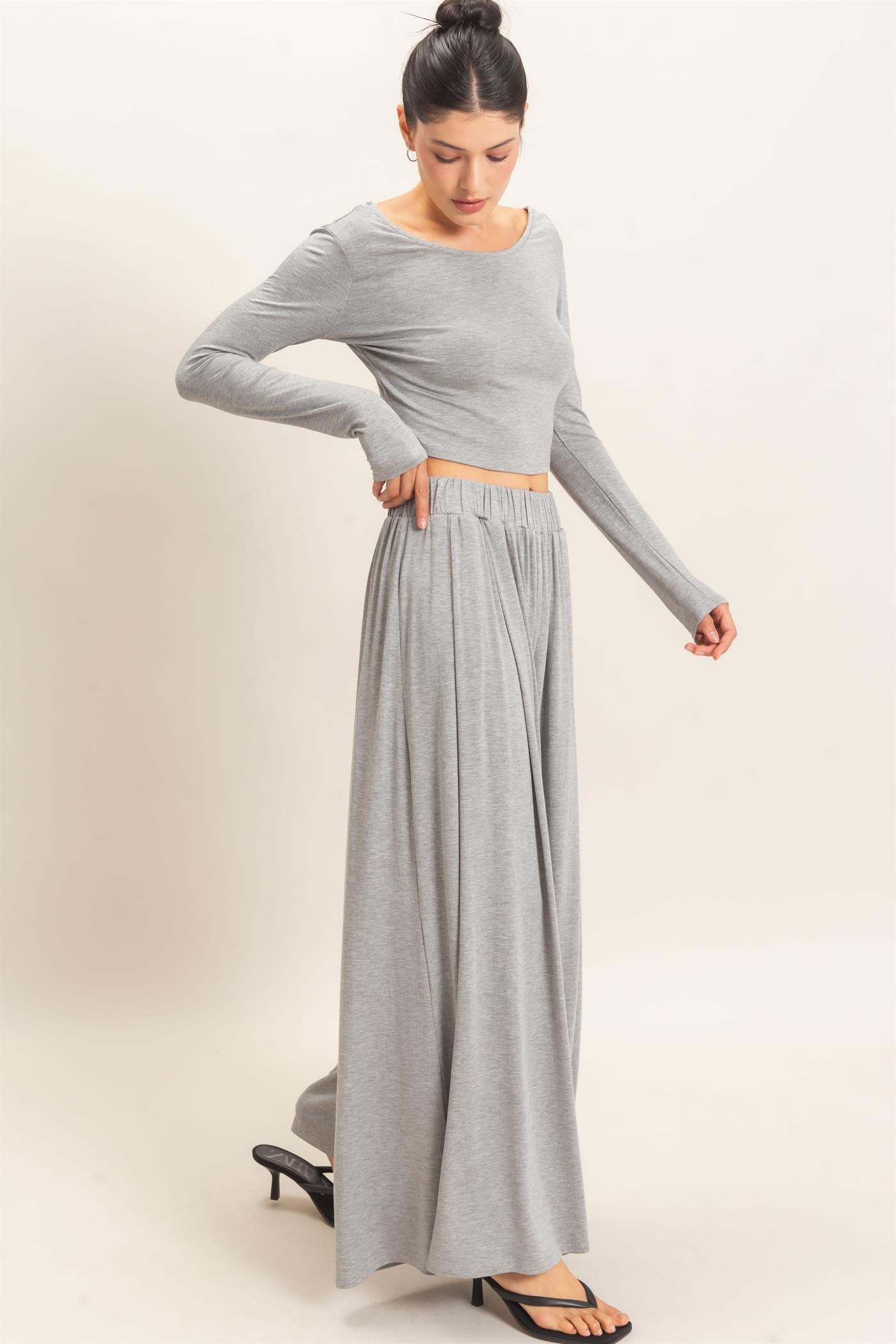 Wholesale Long Sleeve Top & Wide Leg Pants Set Clothing HF26F227-SET-D H.GRAY HYFVE