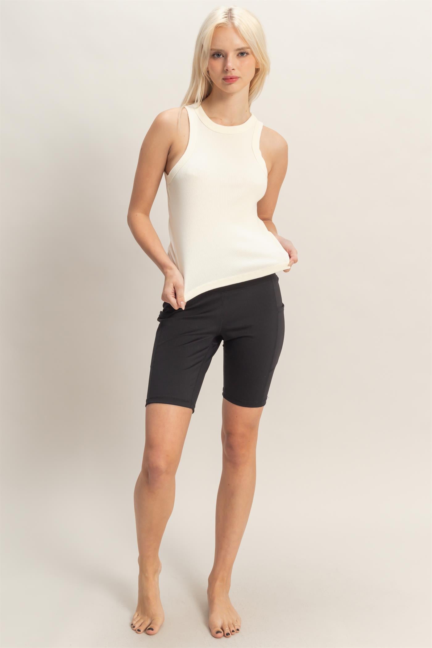 Wholesale Acid Washed Ribbed Tank Top Tank Tops DZ26A336 CREAM DOUBLE ZERO