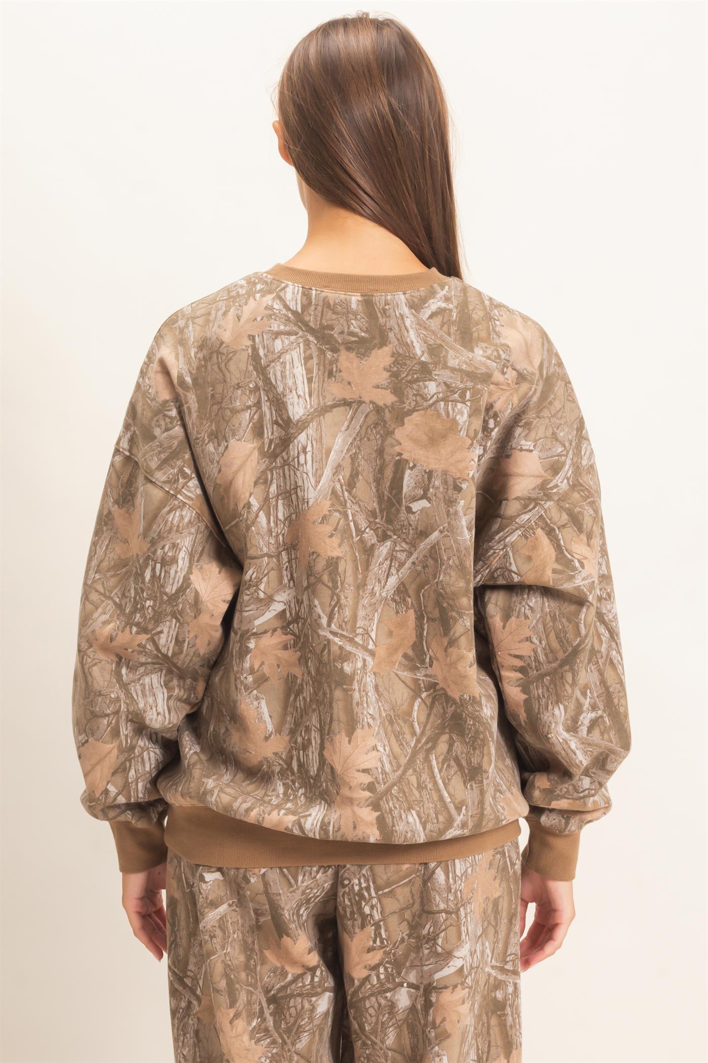 Wholesale Tree Camouflage Crew Neck Sweatshirt Sweatshirts DZ26E789 BROWN DOUBLE ZERO