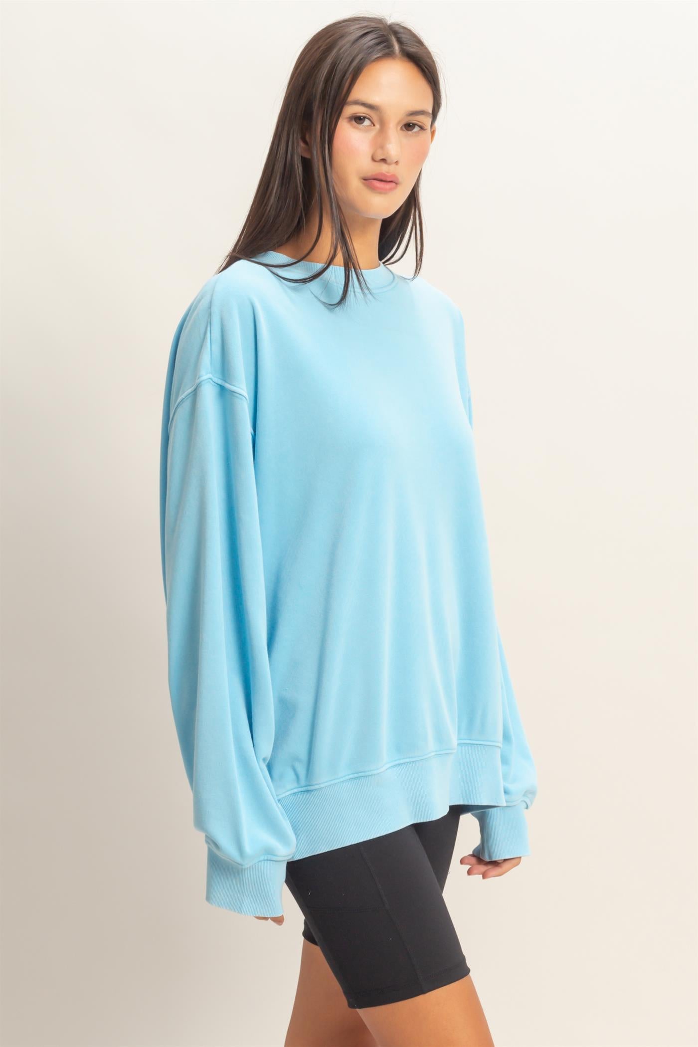 Wholesale Mineral Washed Crew Neck Sweatshirt Sweatshirts DZ26A262 BLUE DOUBLE ZERO