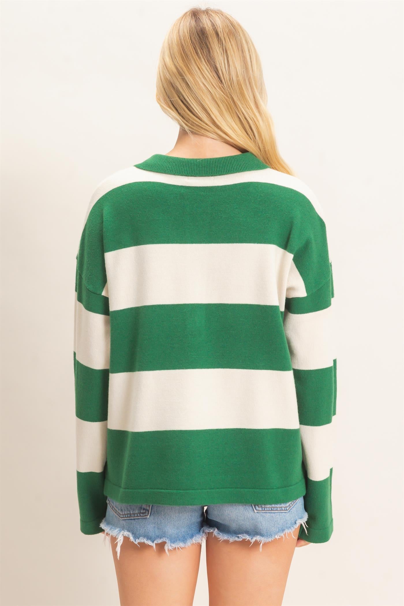 Wholesale Striped Button-Up Sweater Sweaters HF26F198 GREEN HYFVE