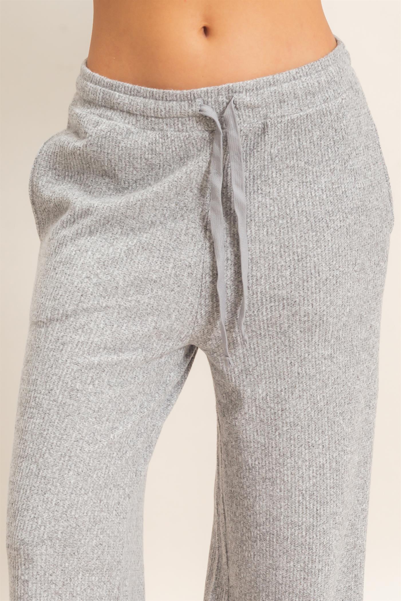 Wholesale Brushed Waffle Drawstring Pants Pants DZ26F313 HEATHER GRAY DOUBLE ZERO