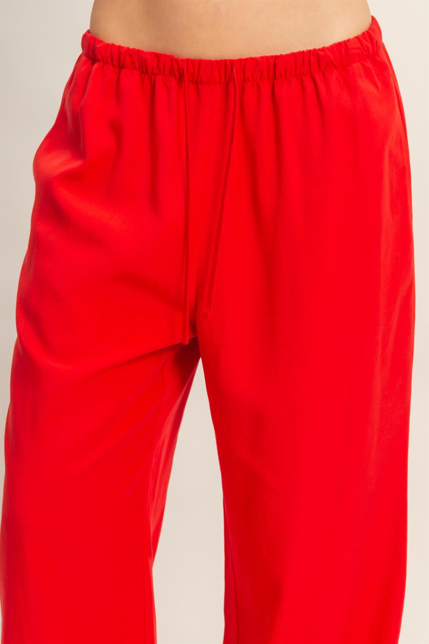 Wholesale Lyocell Linen Elastic Waist Straight Leg Pants Pants DZ26A979 RED DOUBLE ZERO