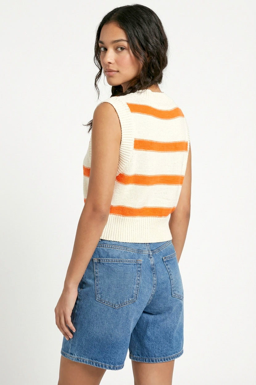 Wholesale Striped V-Neck Sweater Vest Vests DZ25A763 TOMATO/CREAM DOUBLE ZERO