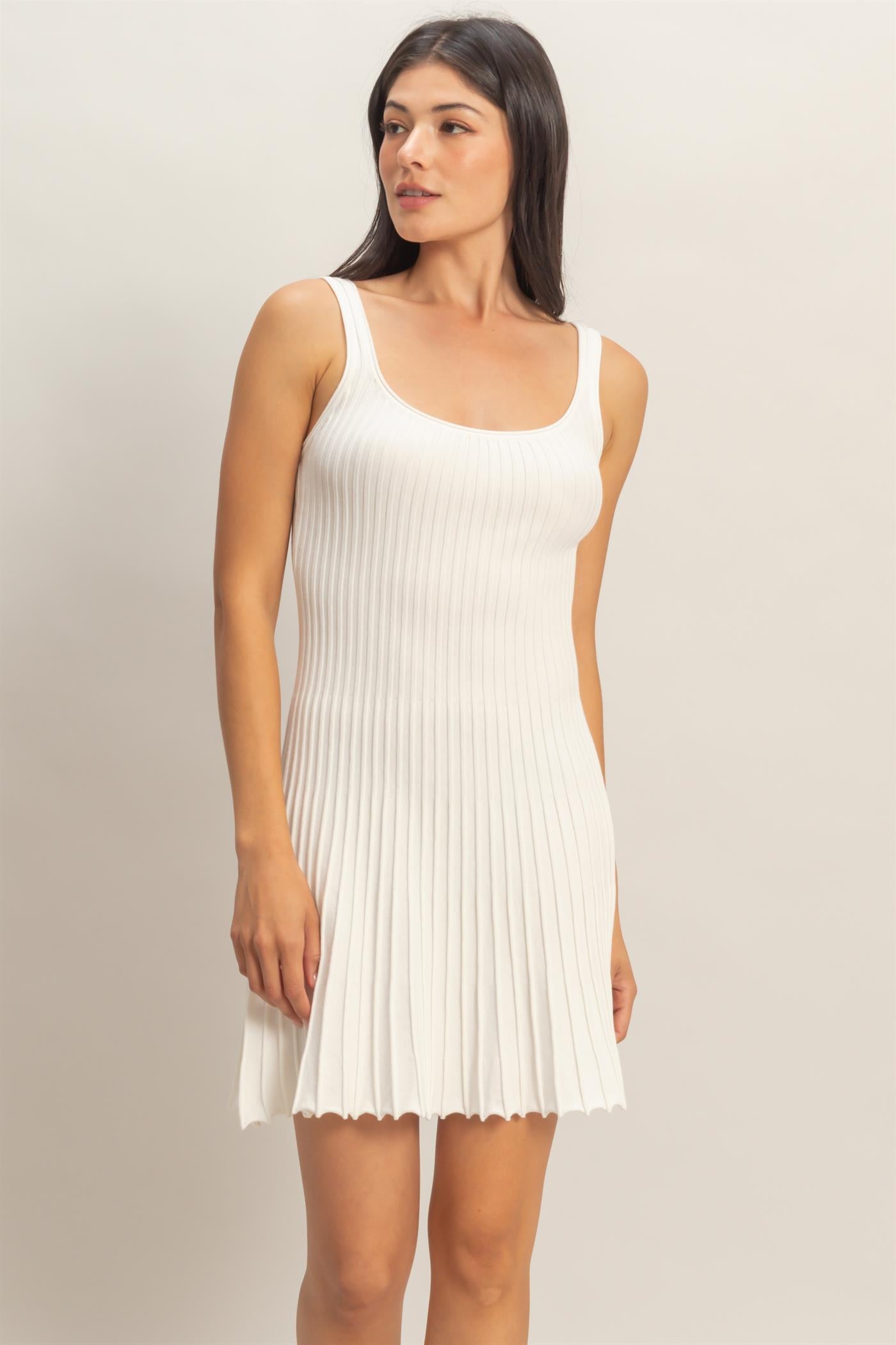 Wholesale Pleated Knit Tank Mini Dress Dresses DZ26C283 WHITE DOUBLE ZERO