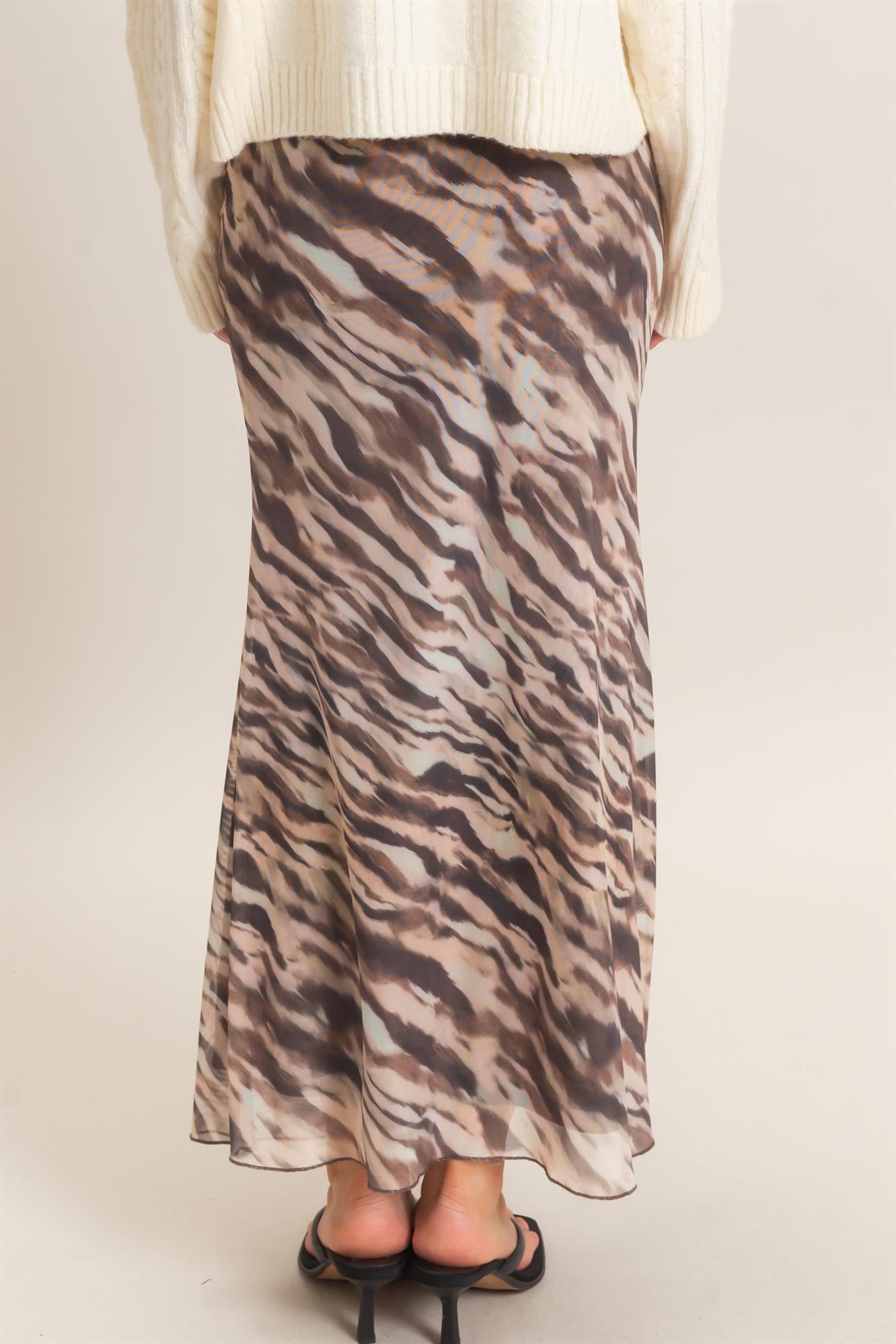 Wholesale Printed Mesh Maxi Skirt Skirts HF26F214 TAUPE/ANIMAL HYFVE