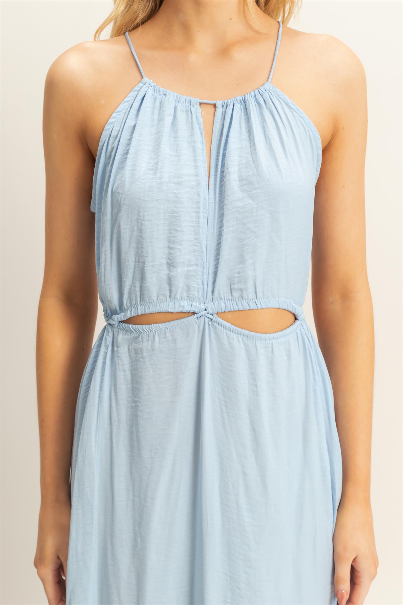 Wholesale Side Cutout Side Slit Maxi Dress Dresses HF25E129 L.BLUE HYFVE