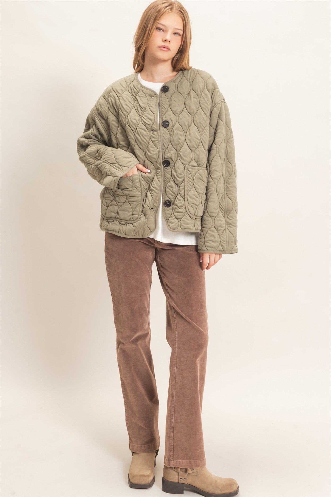 Wholesale Diamond Quilted Jacket Coats & Jackets HF26E370 OLIVE HYFVE